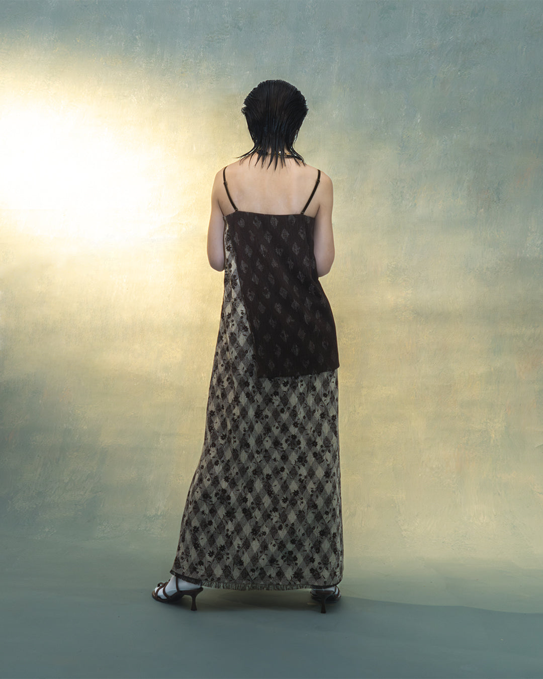 Tube dress in brown floral furniture fabric