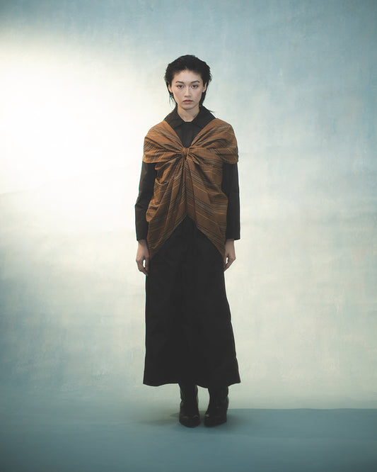Cross drapery top in brown striped