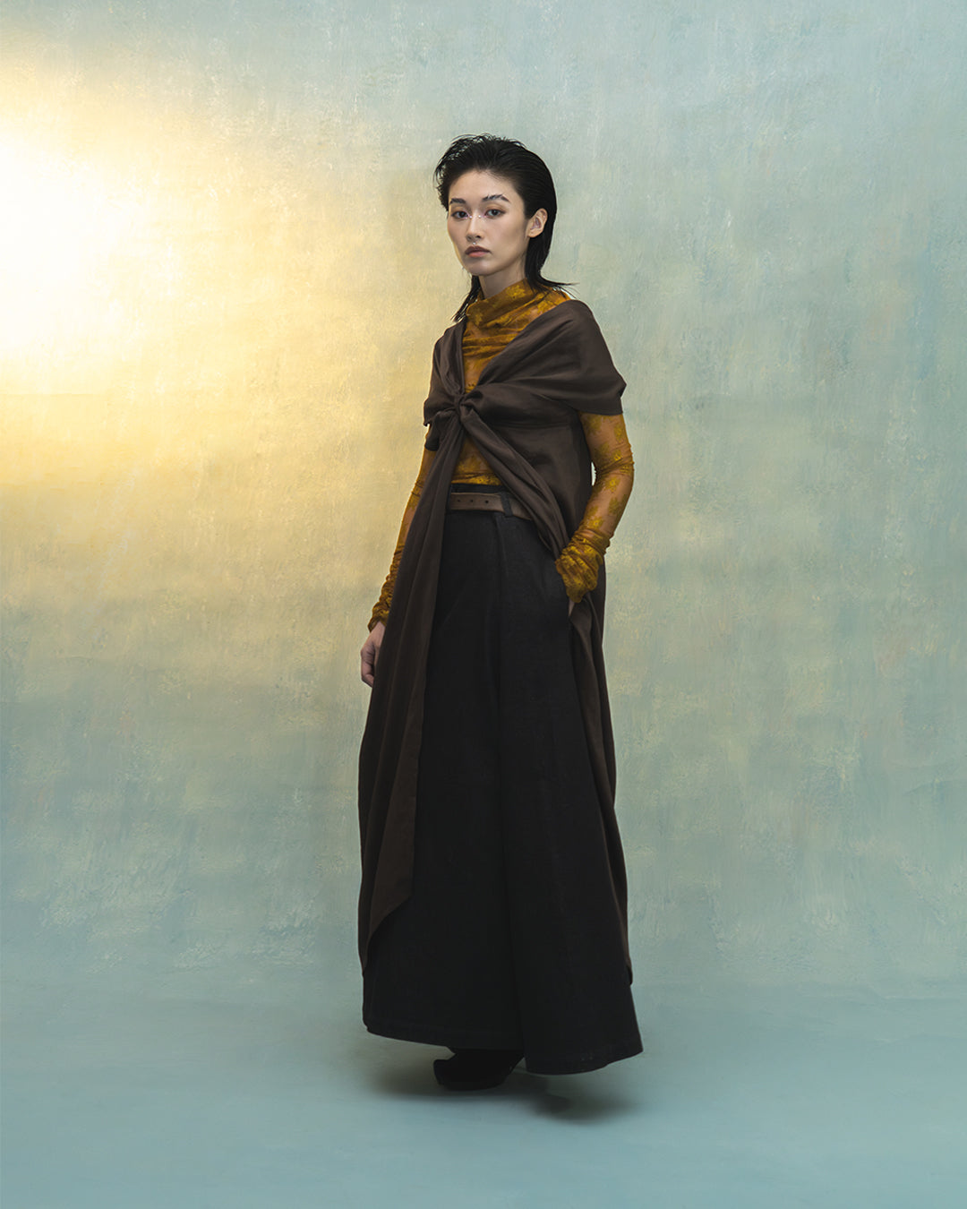 Cross maxi dress in brown stripes