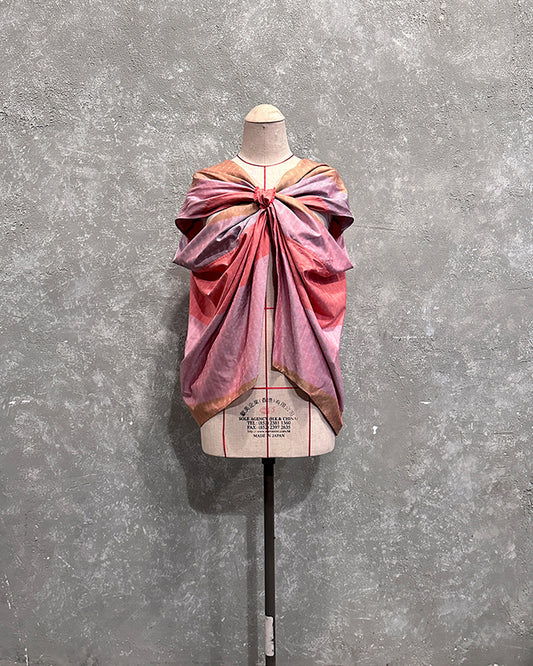 Cross drapery top in coral cotton silk checked