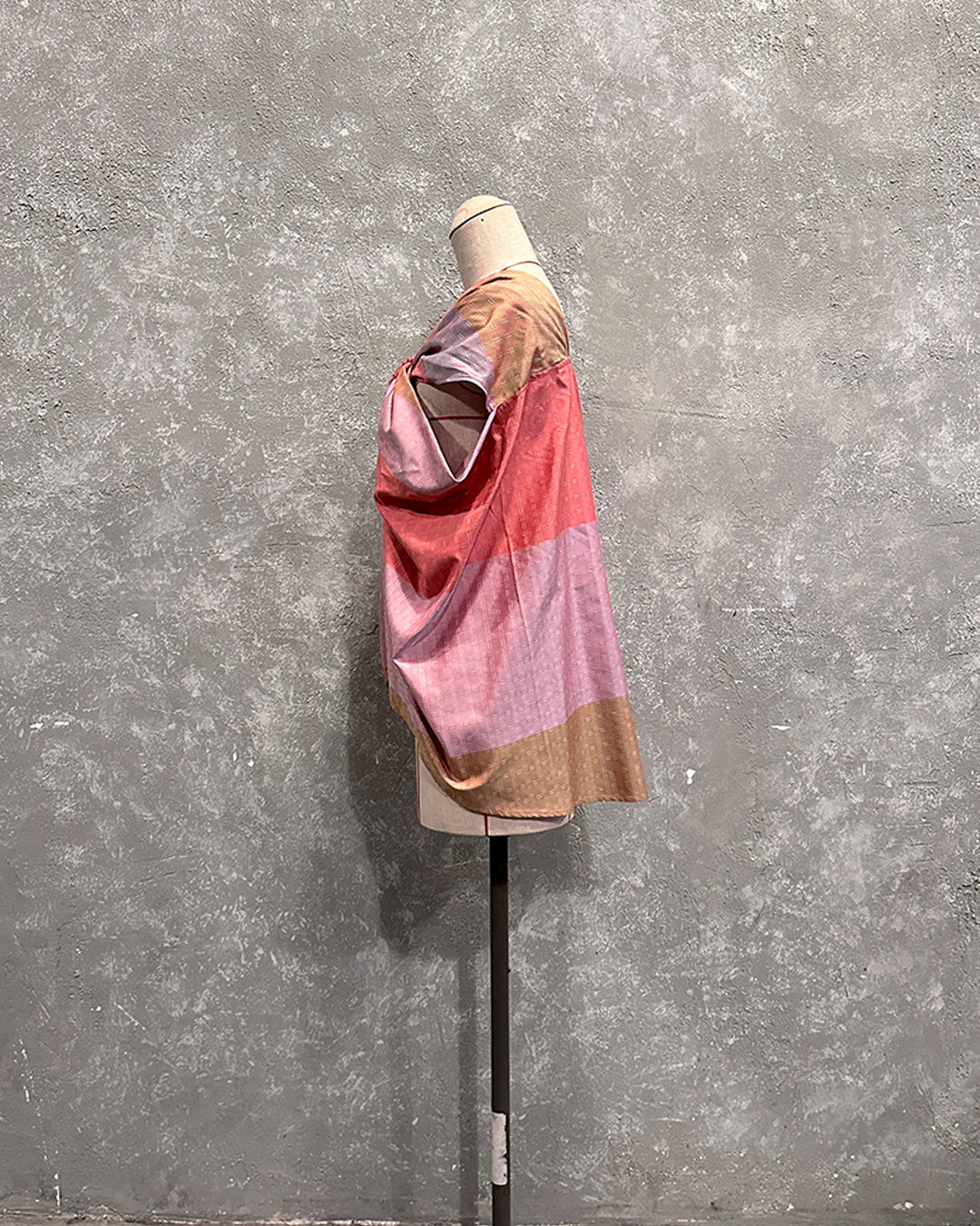 Cross drapery top in coral cotton silk checked