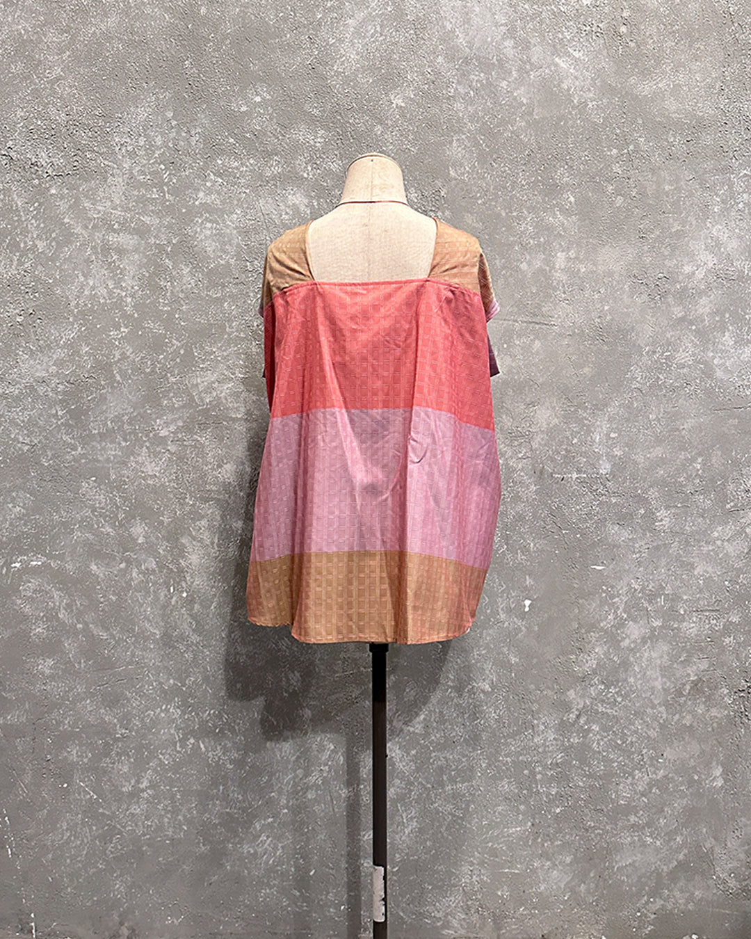 Cross drapery top in coral cotton silk checked