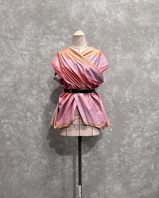 Cross drapery top in coral cotton silk checked