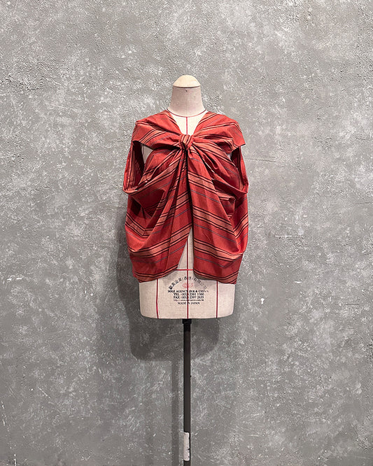 Cross drapery top in red cotton silk striped