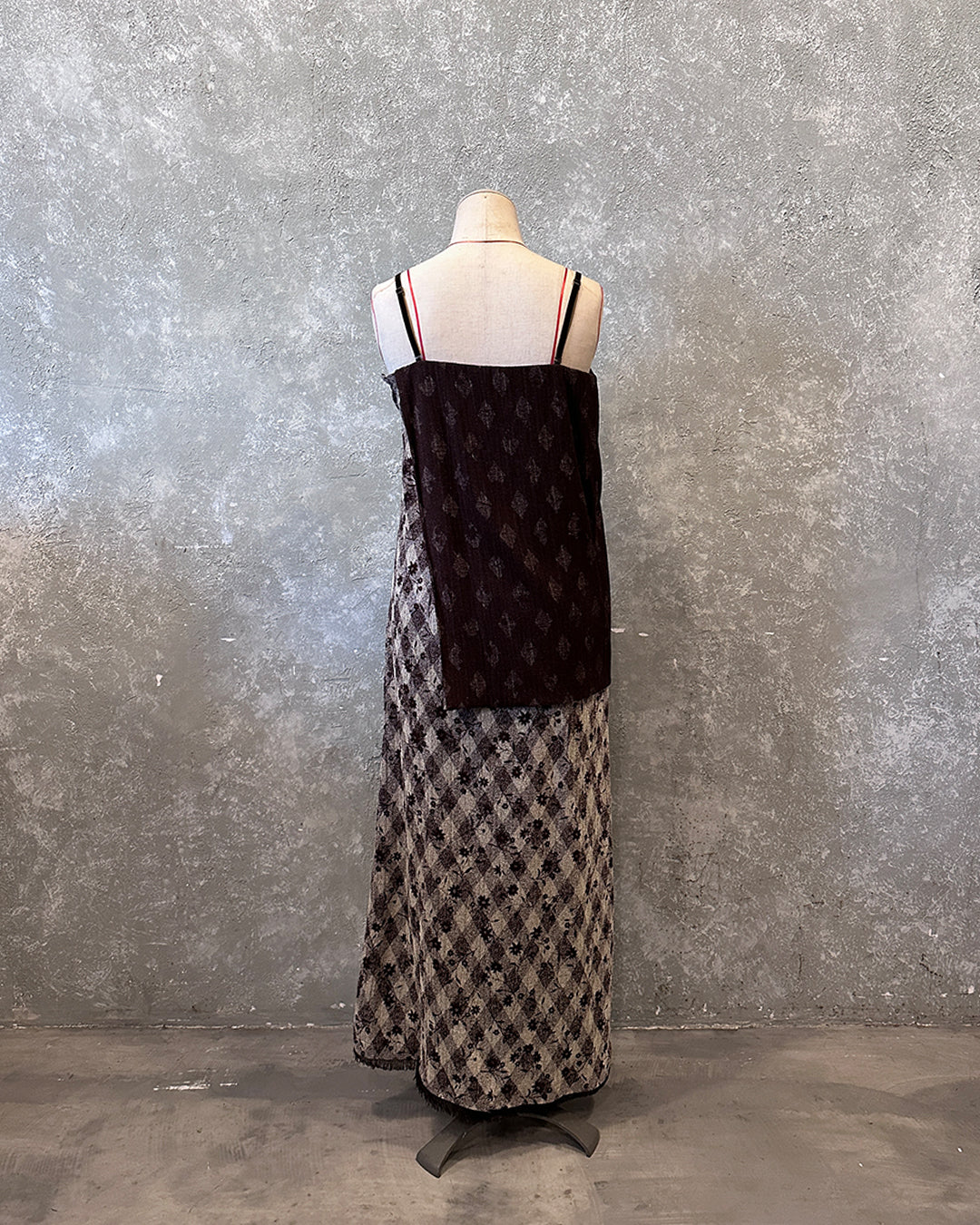 Tube dress in brown floral furniture fabric