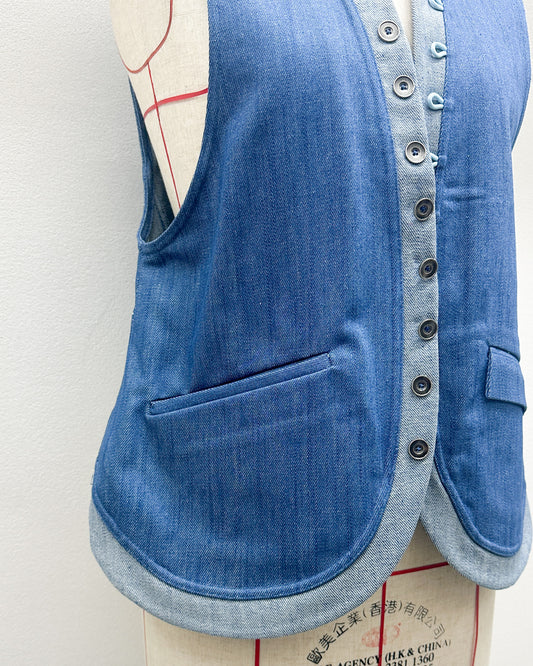 Denim round vest in blue