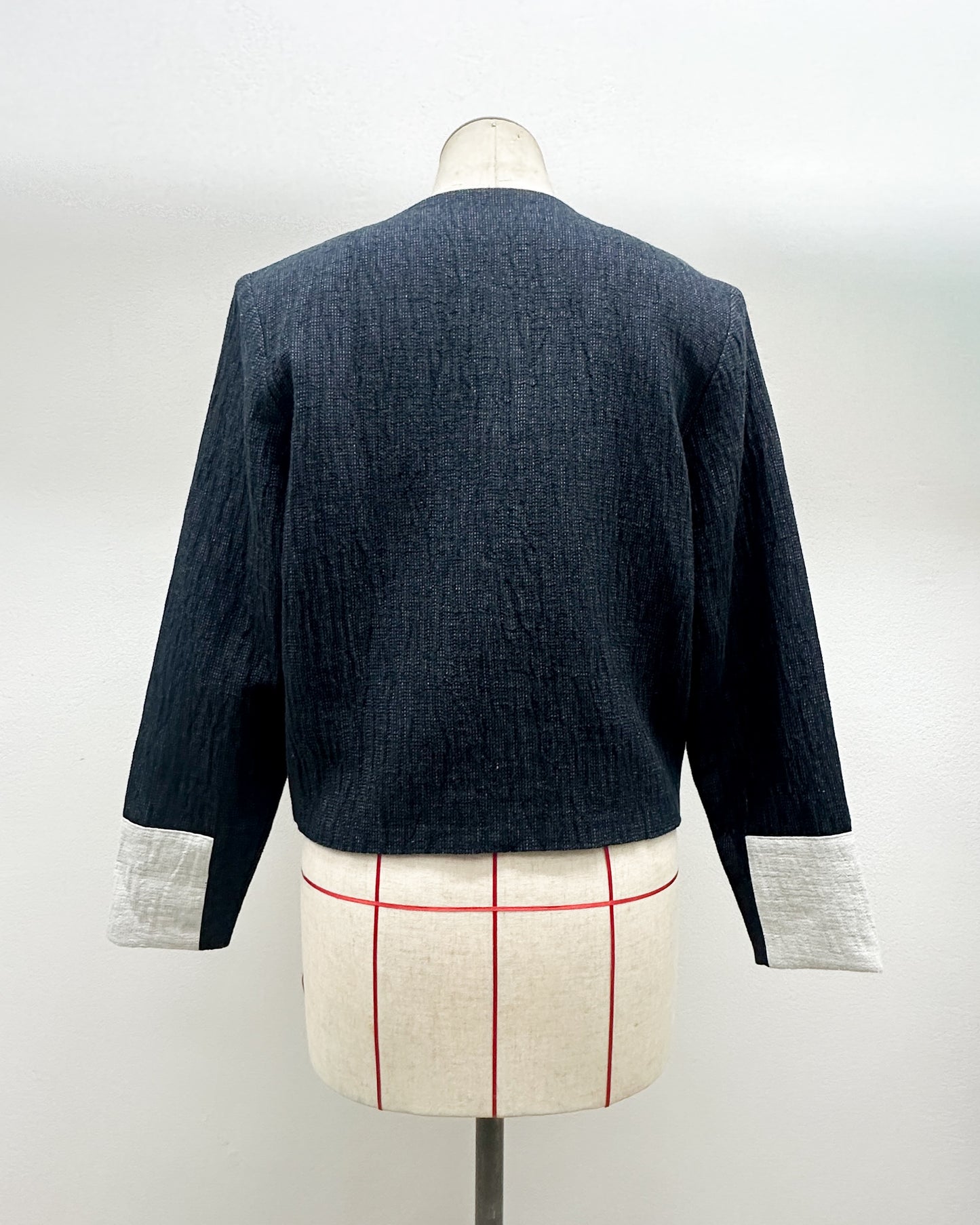 Unisex tribe blazer in black cotton linen