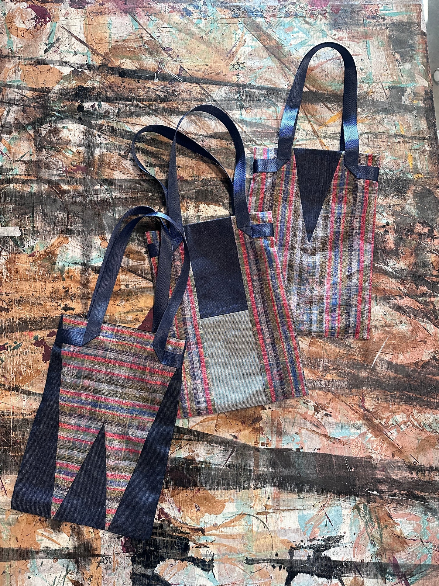 W A4 ipad/document tote crossover with UZfabric vintage kimono fabric