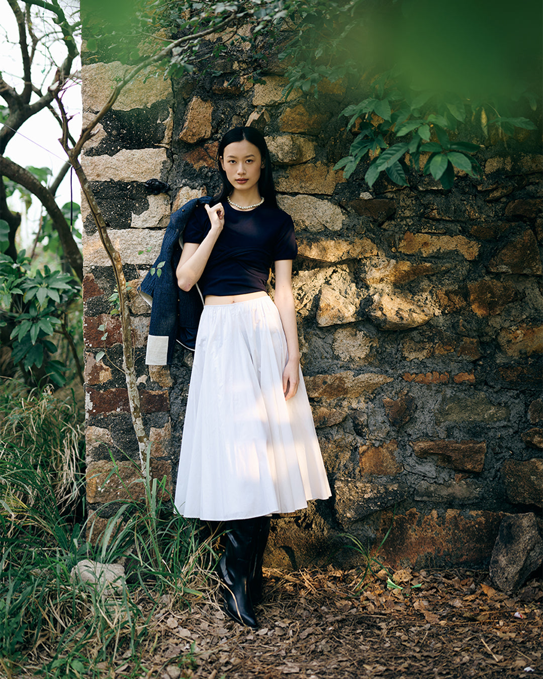 Funnel skirt in white light weight cotton shirting (pre-order)