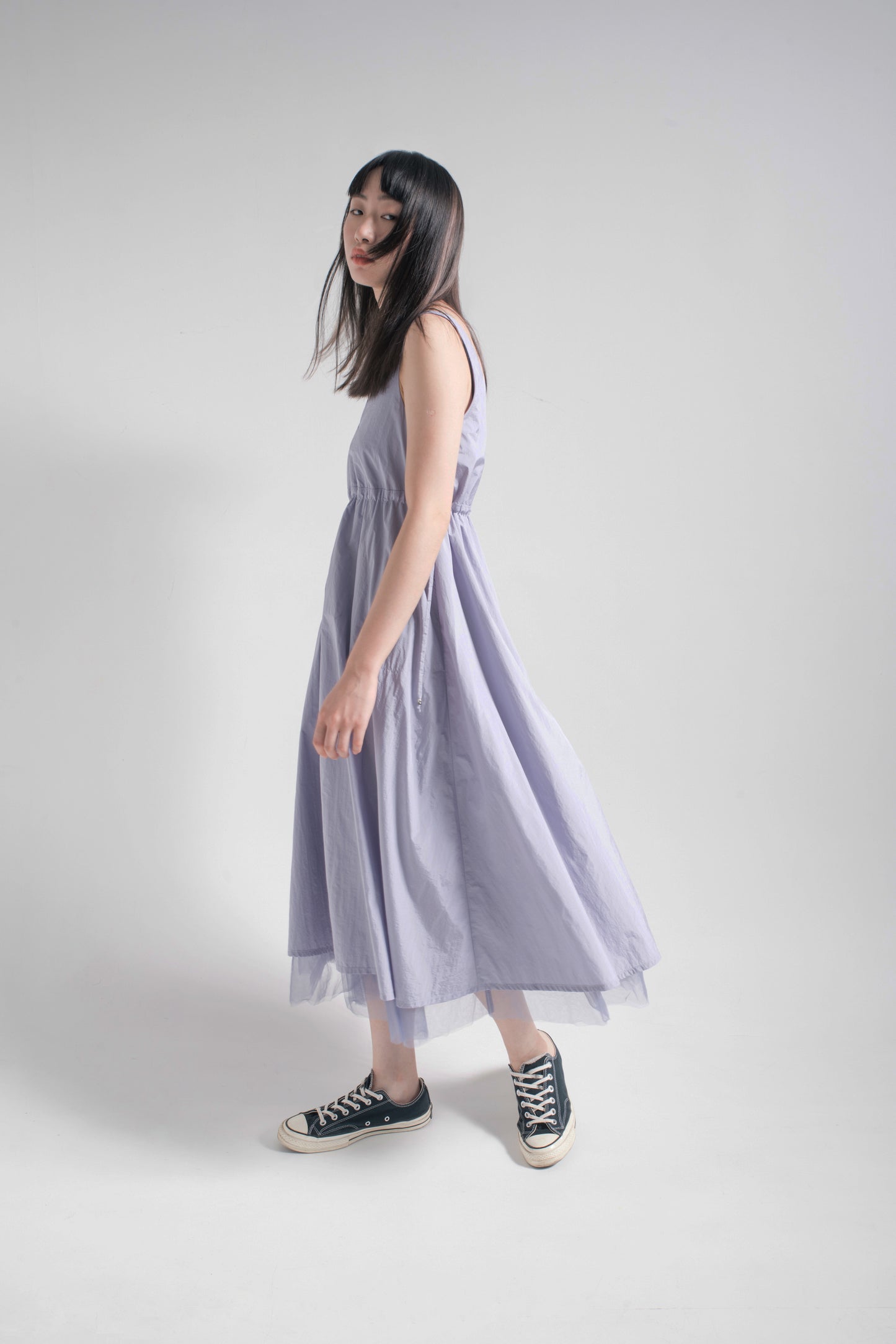 Sleeveless V-neck layering rain dress in light purple