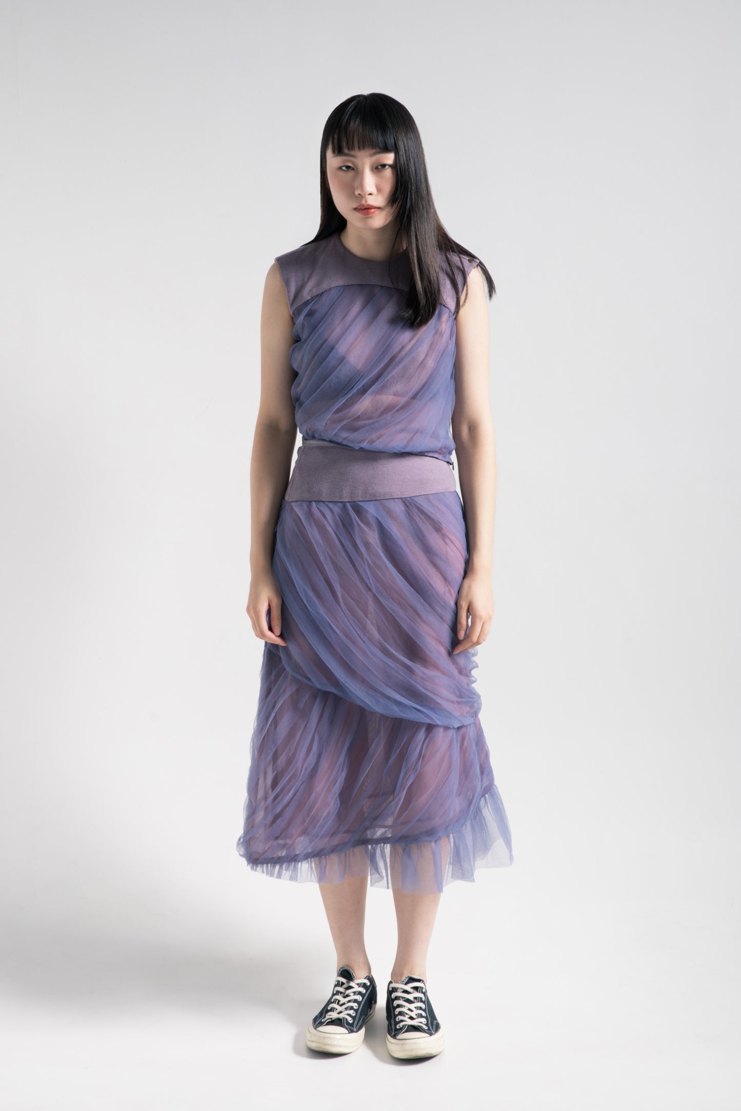 Mermaid tulle pleated skirt in turtle green mesh