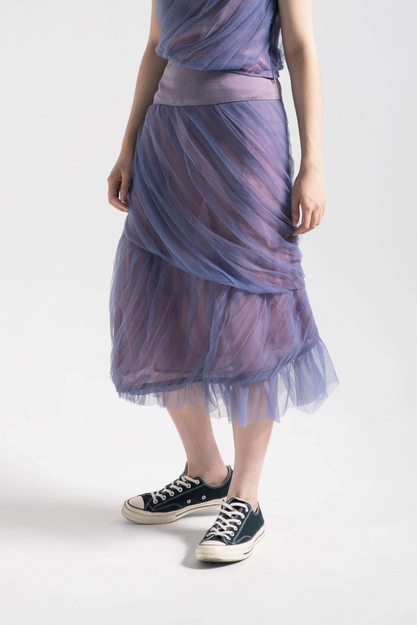 Mermaid tulle pleated skirt in turtle green mesh