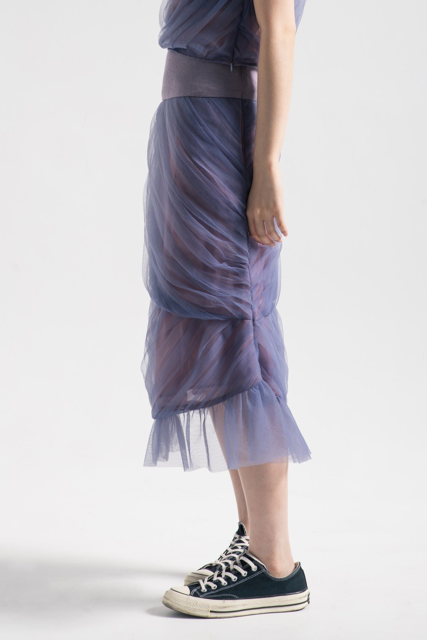 Mermaid tulle pleated skirt in turtle green mesh