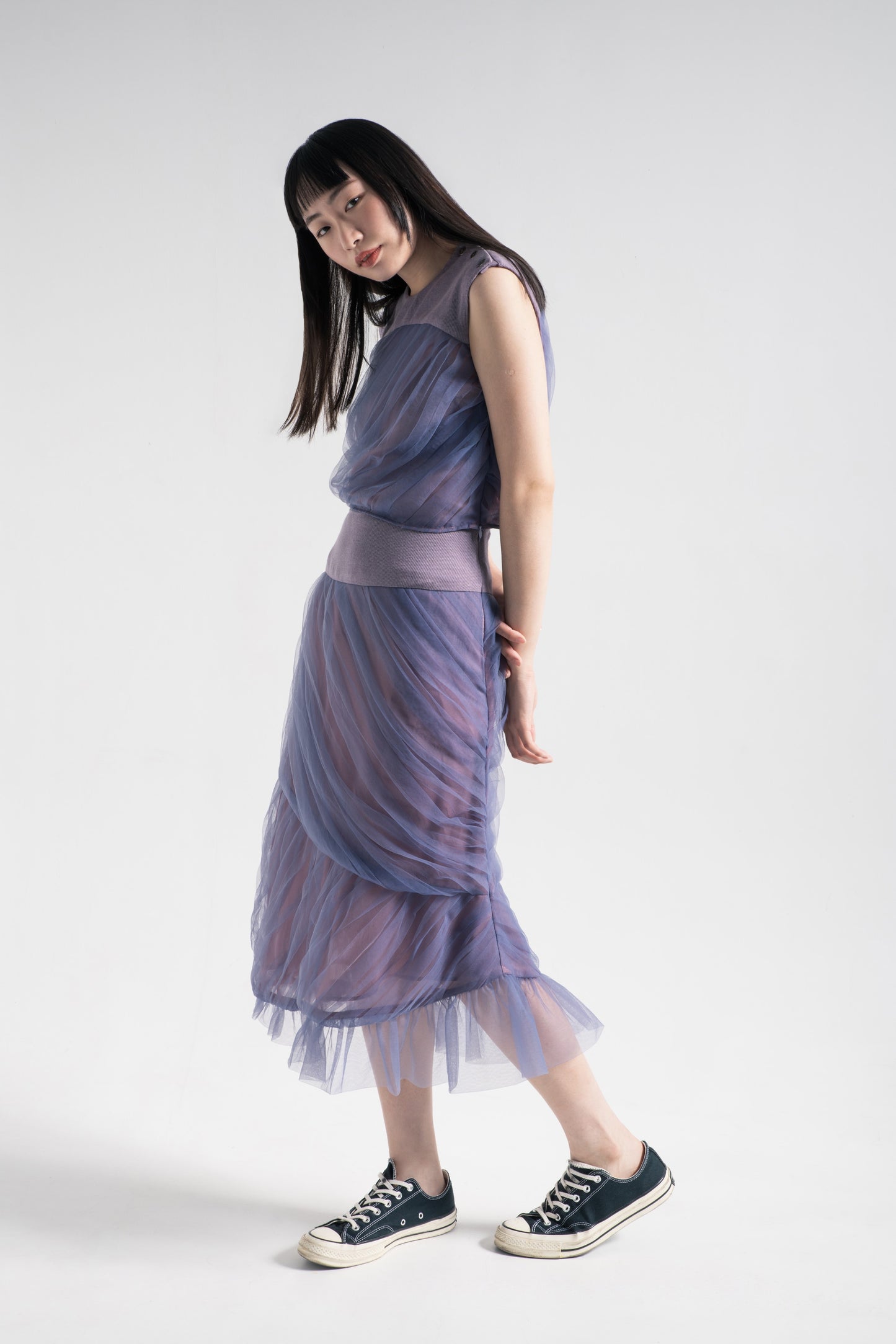 Mermaid tulle pleated skirt in turtle green mesh