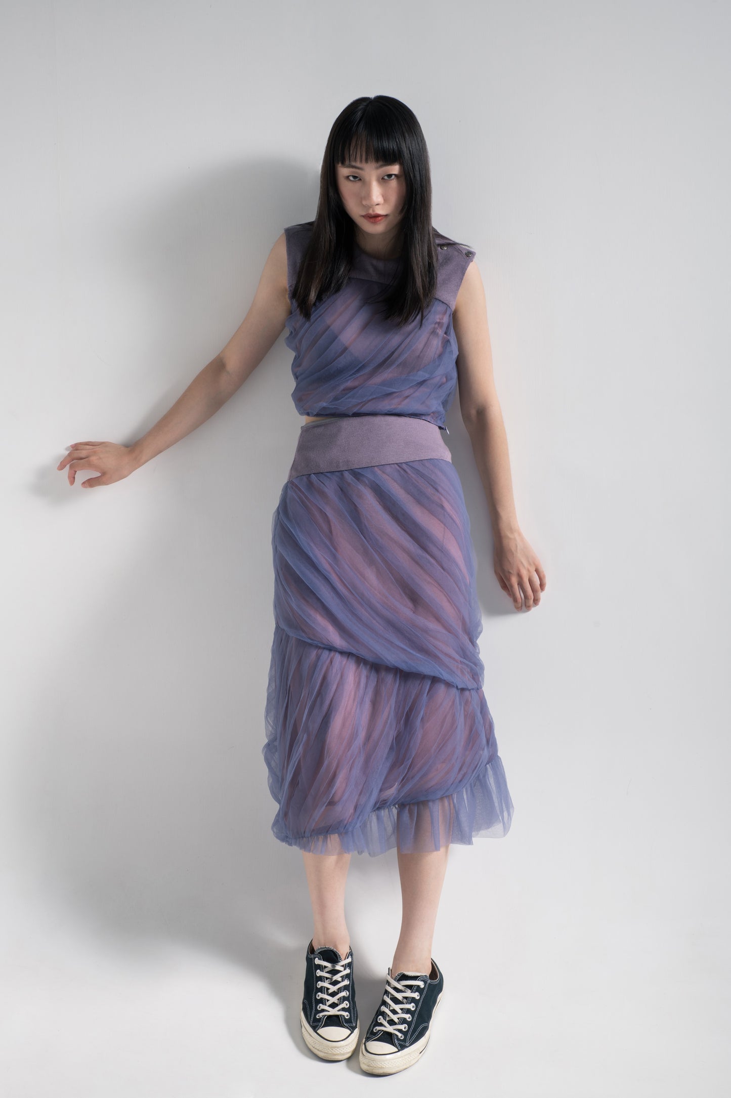Mermaid tulle pleated skirt in turtle green mesh
