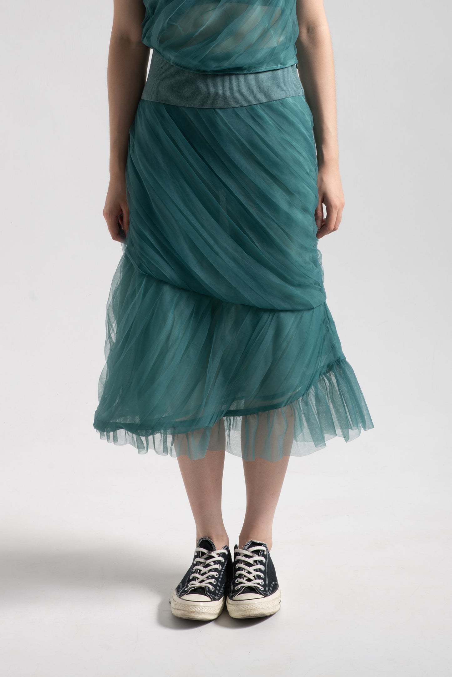 Mermaid tulle pleated skirt in turtle green mesh