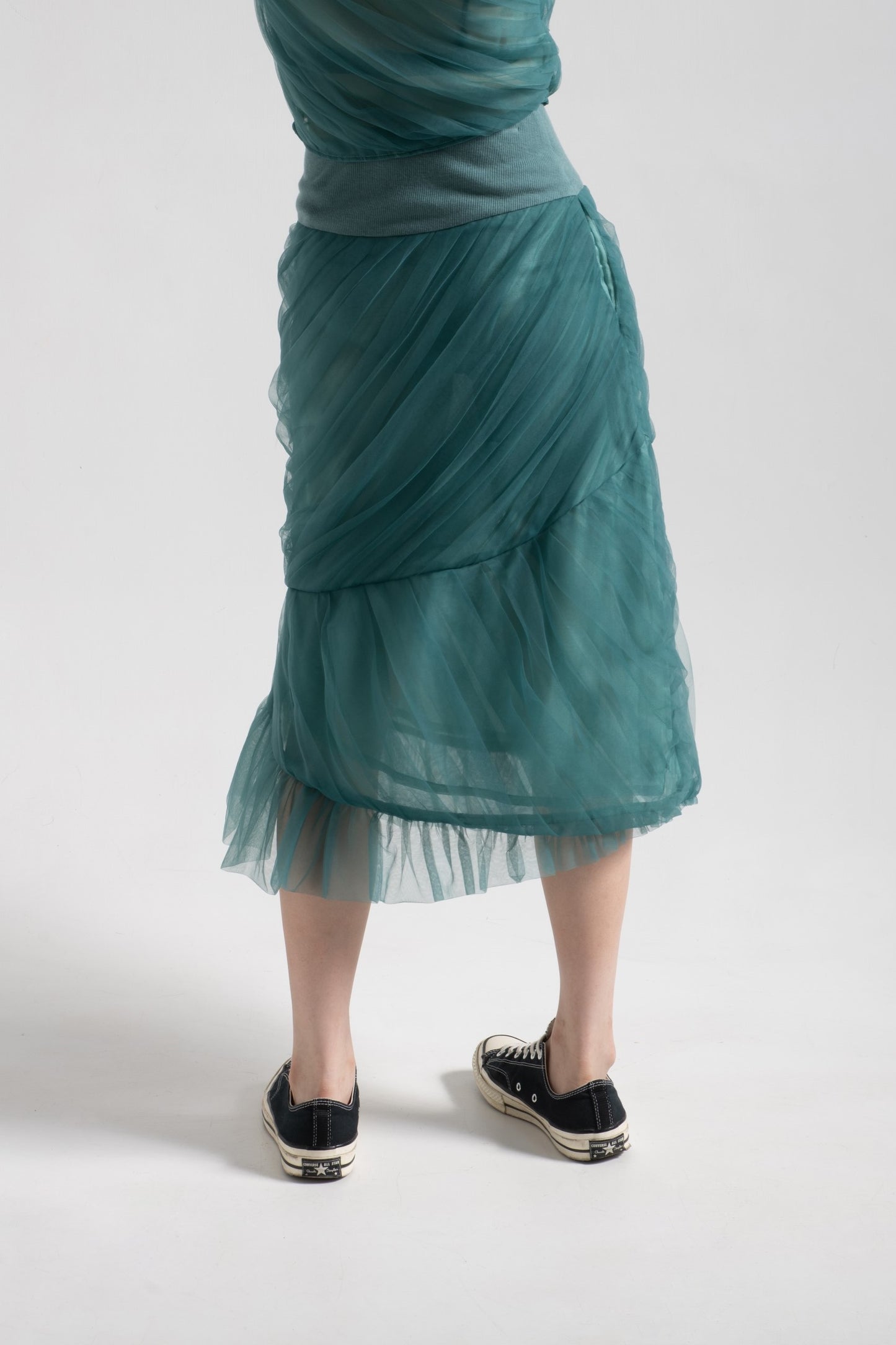 Mermaid tulle pleated skirt in turtle green mesh