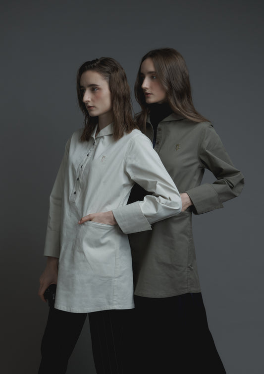 Embroidery logo sailor long top in army Japanese cotton