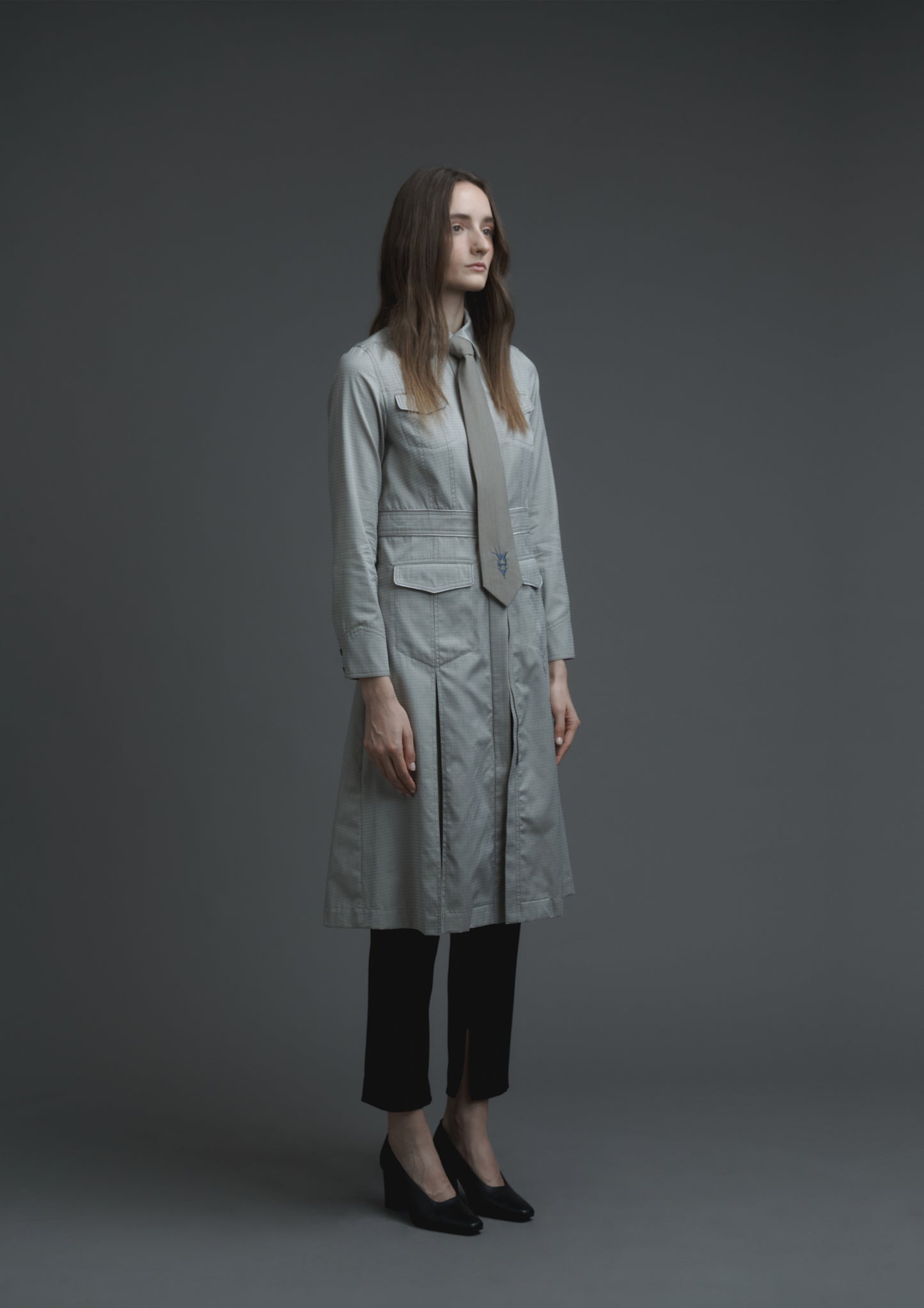 Uniform shirt dress in light grey shirting