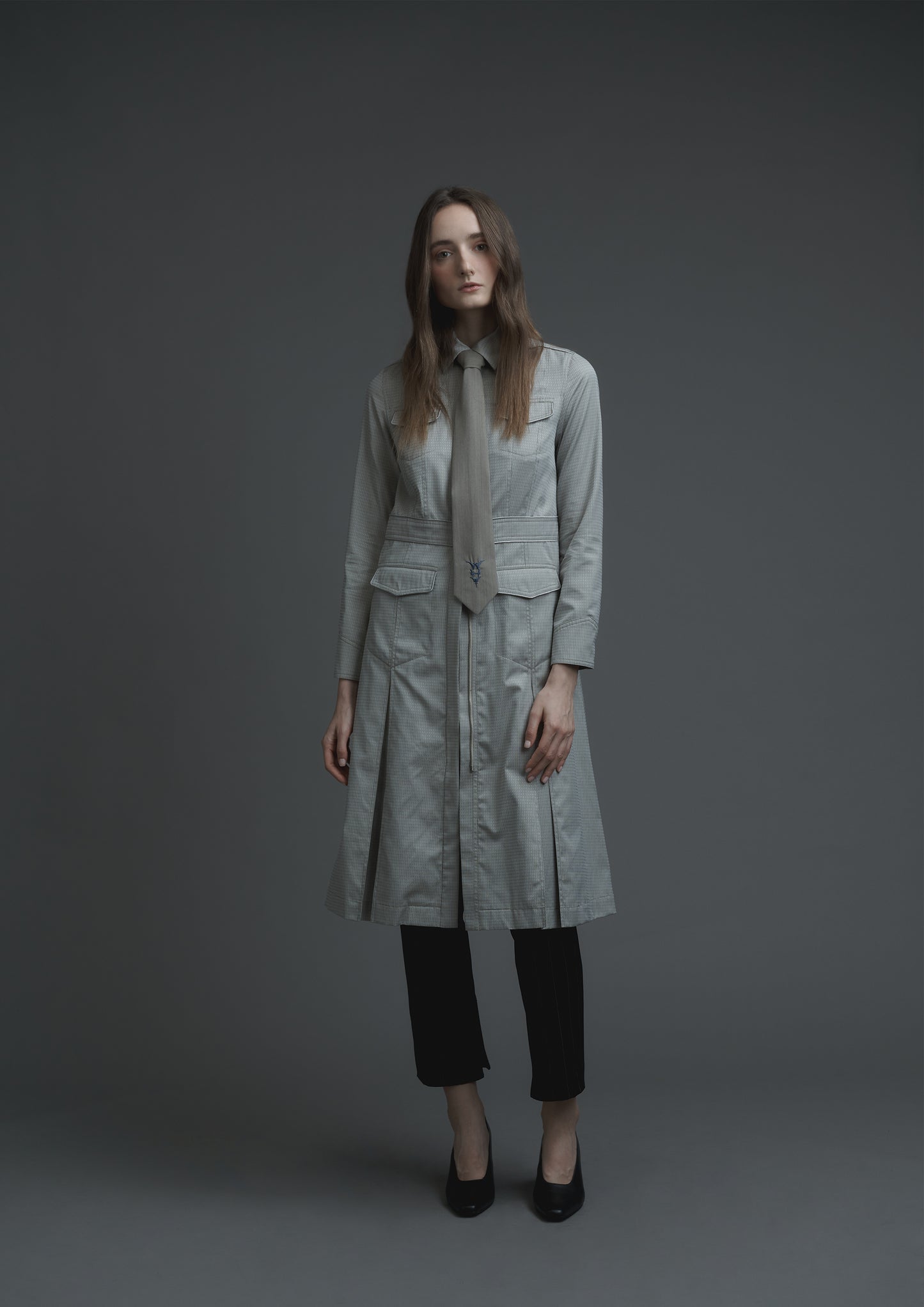 Uniform shirt dress in light grey shirting