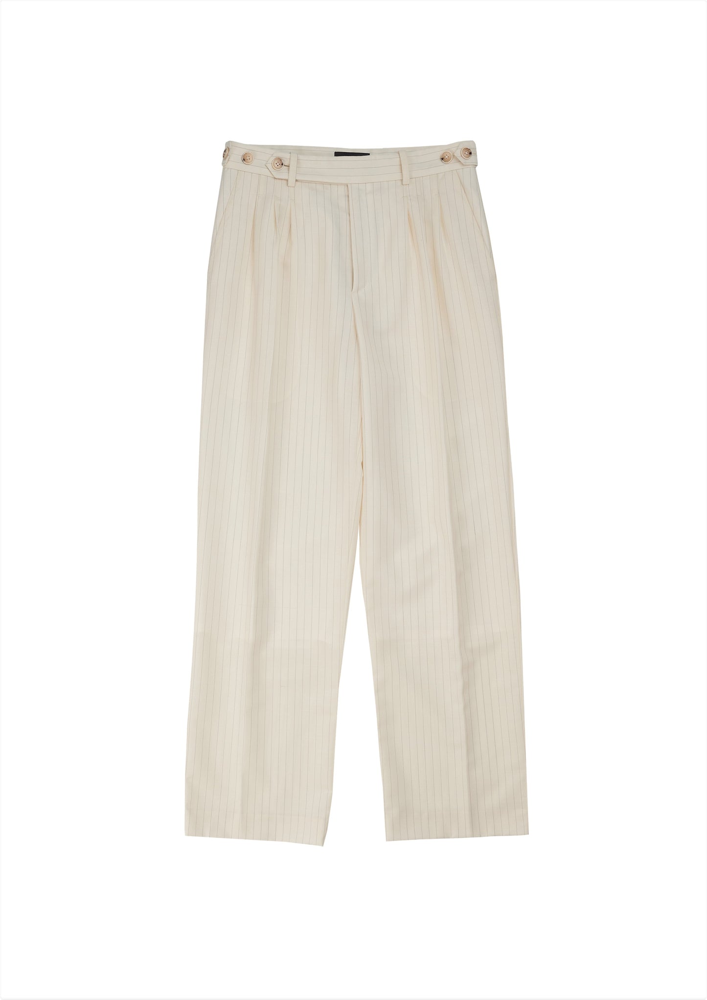 Patient trousers in cream striped woolen suiting