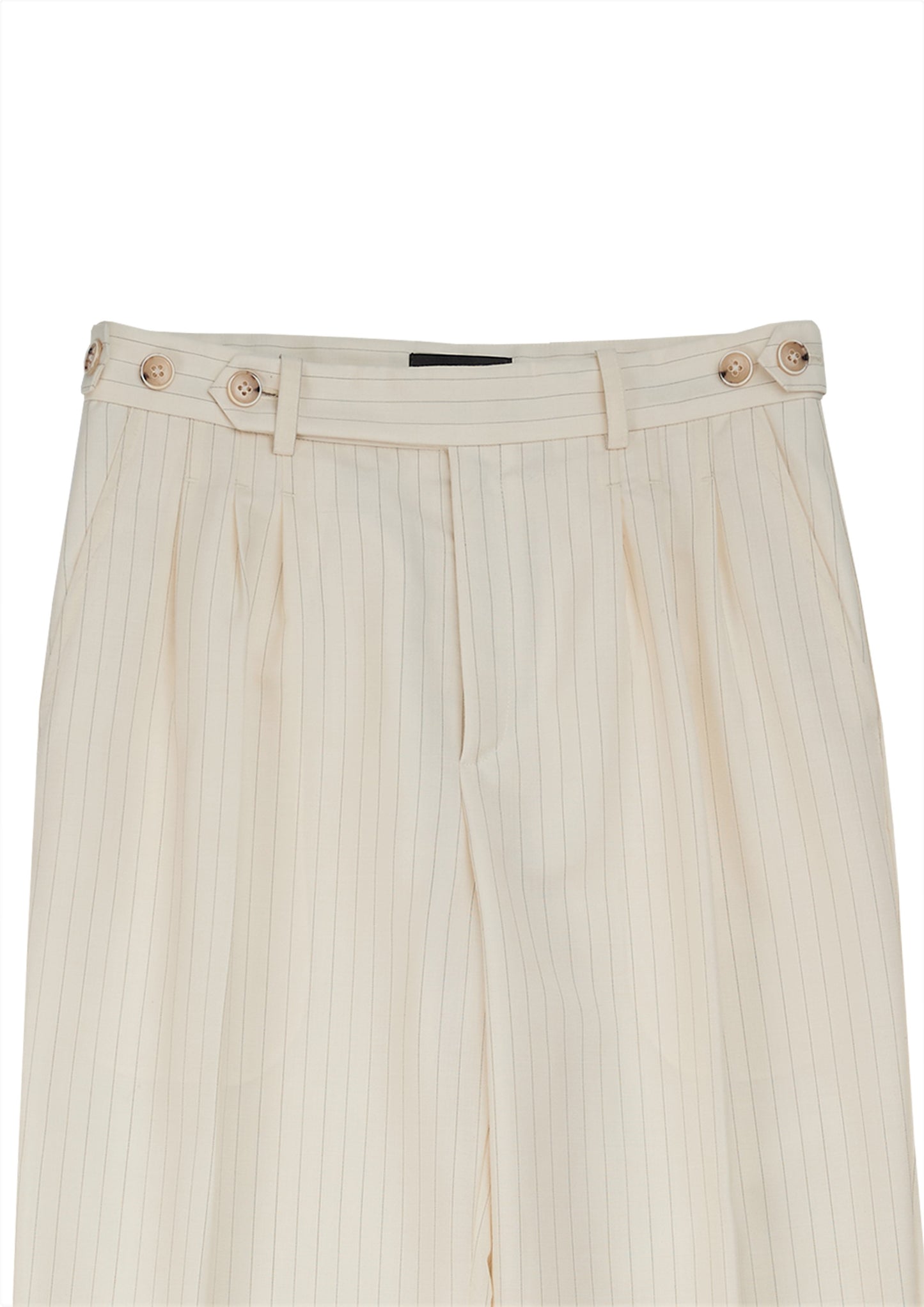 Patient trousers in cream striped woolen suiting
