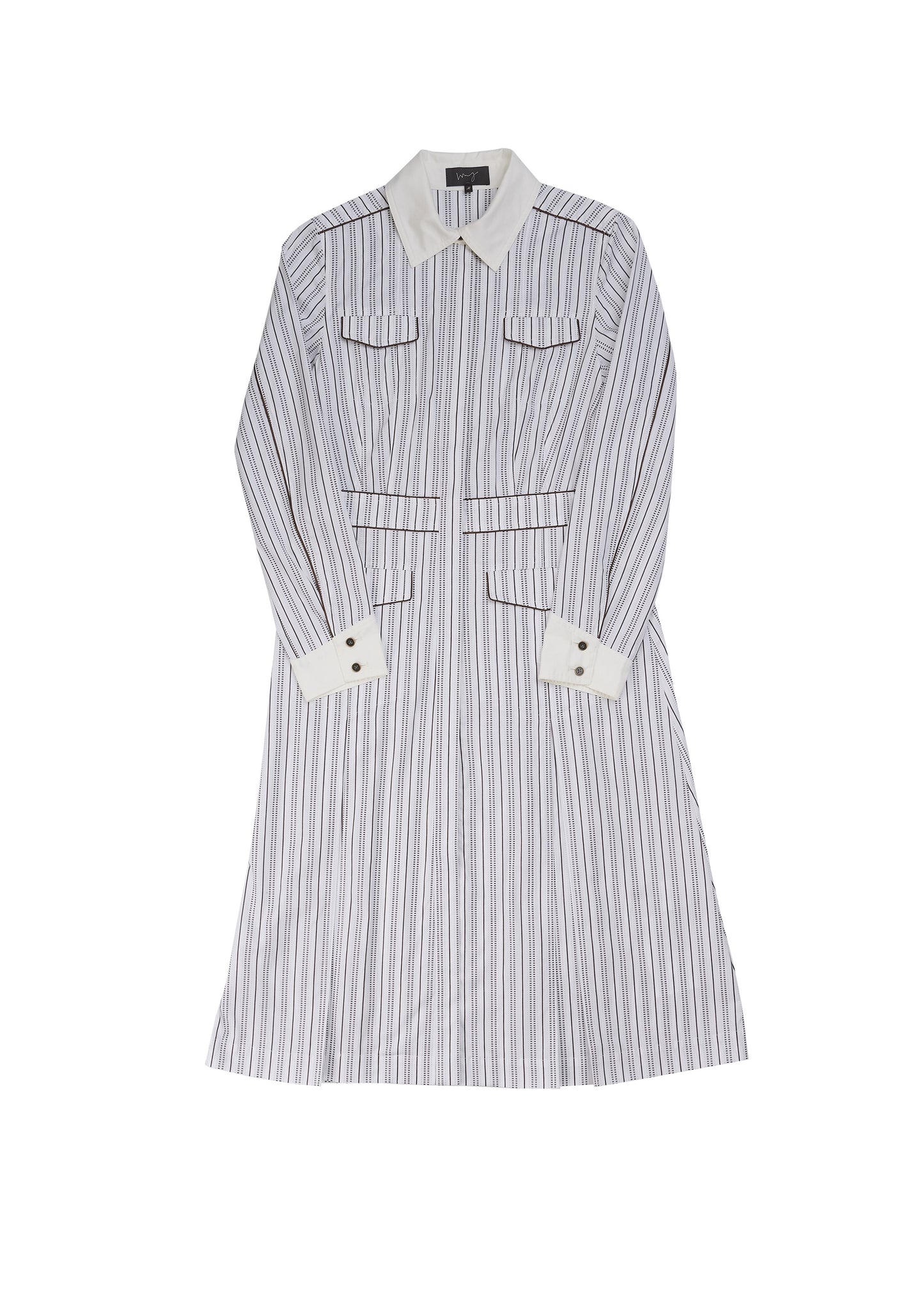 Uniform shirt dress in brown and white striped shirting