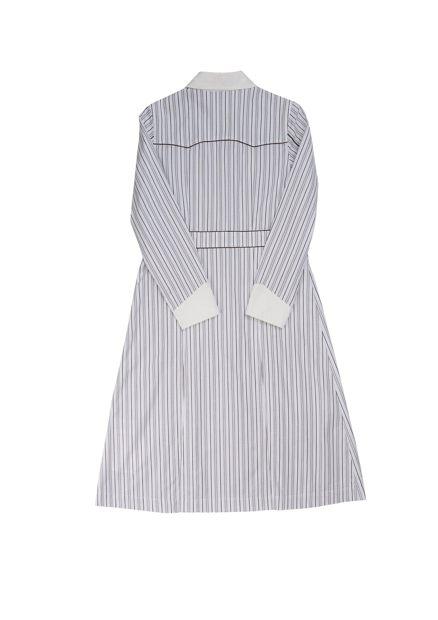 Uniform shirt dress in brown and white striped shirting