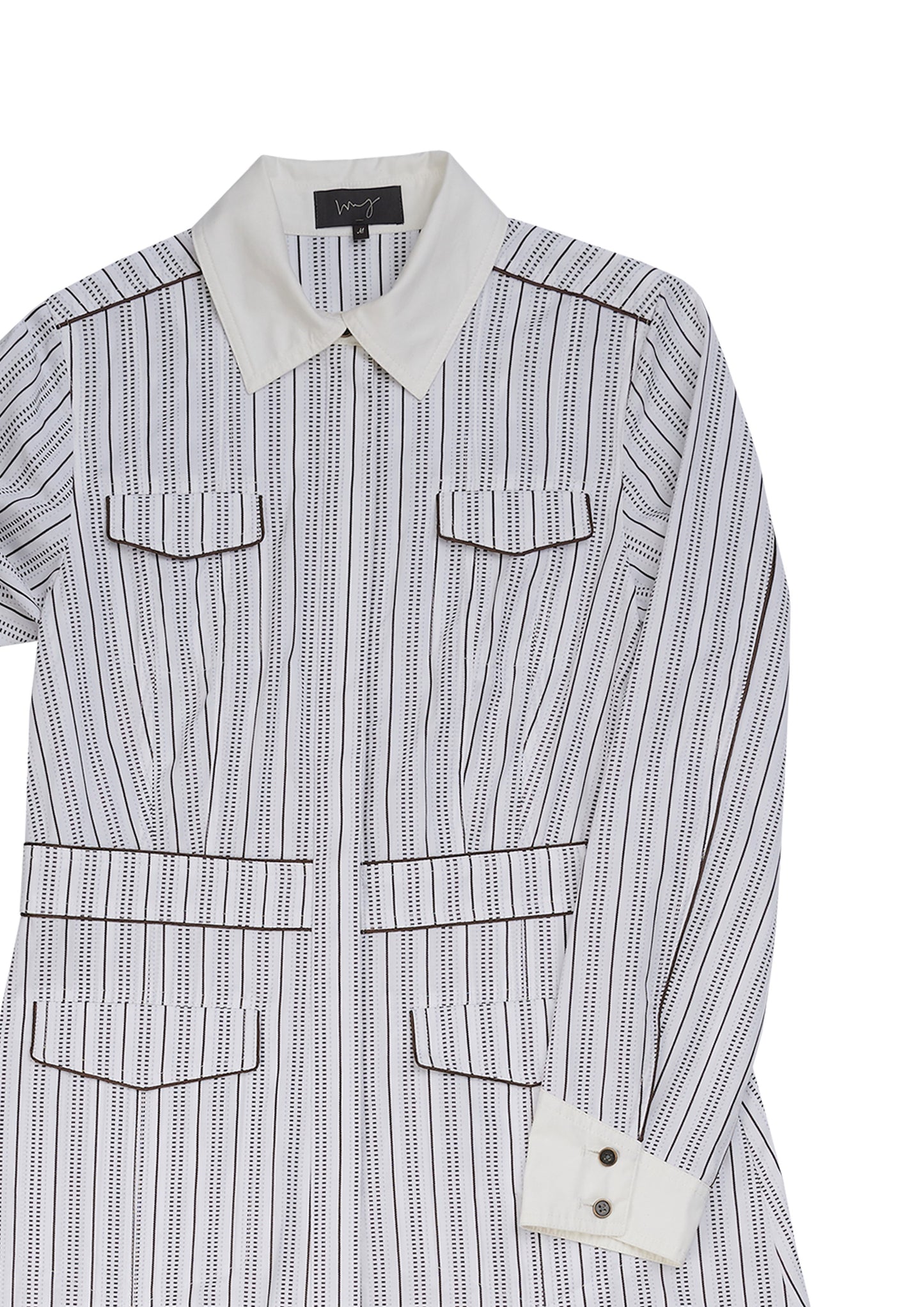 Uniform shirt dress in brown and white striped shirting