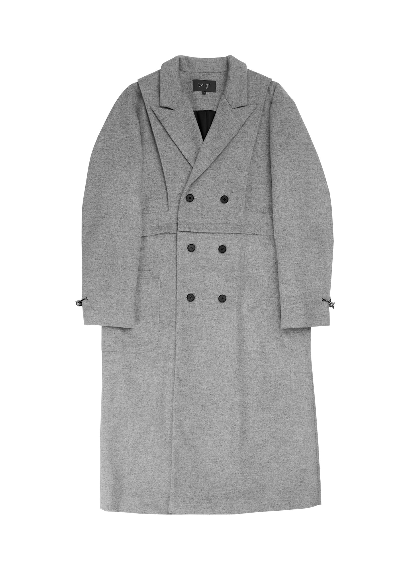 Apron cut 2-way lab coat in grey woolen