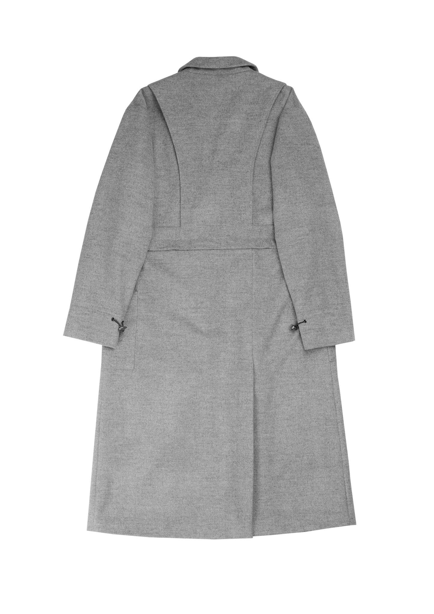 Apron cut 2-way lab coat in grey woolen