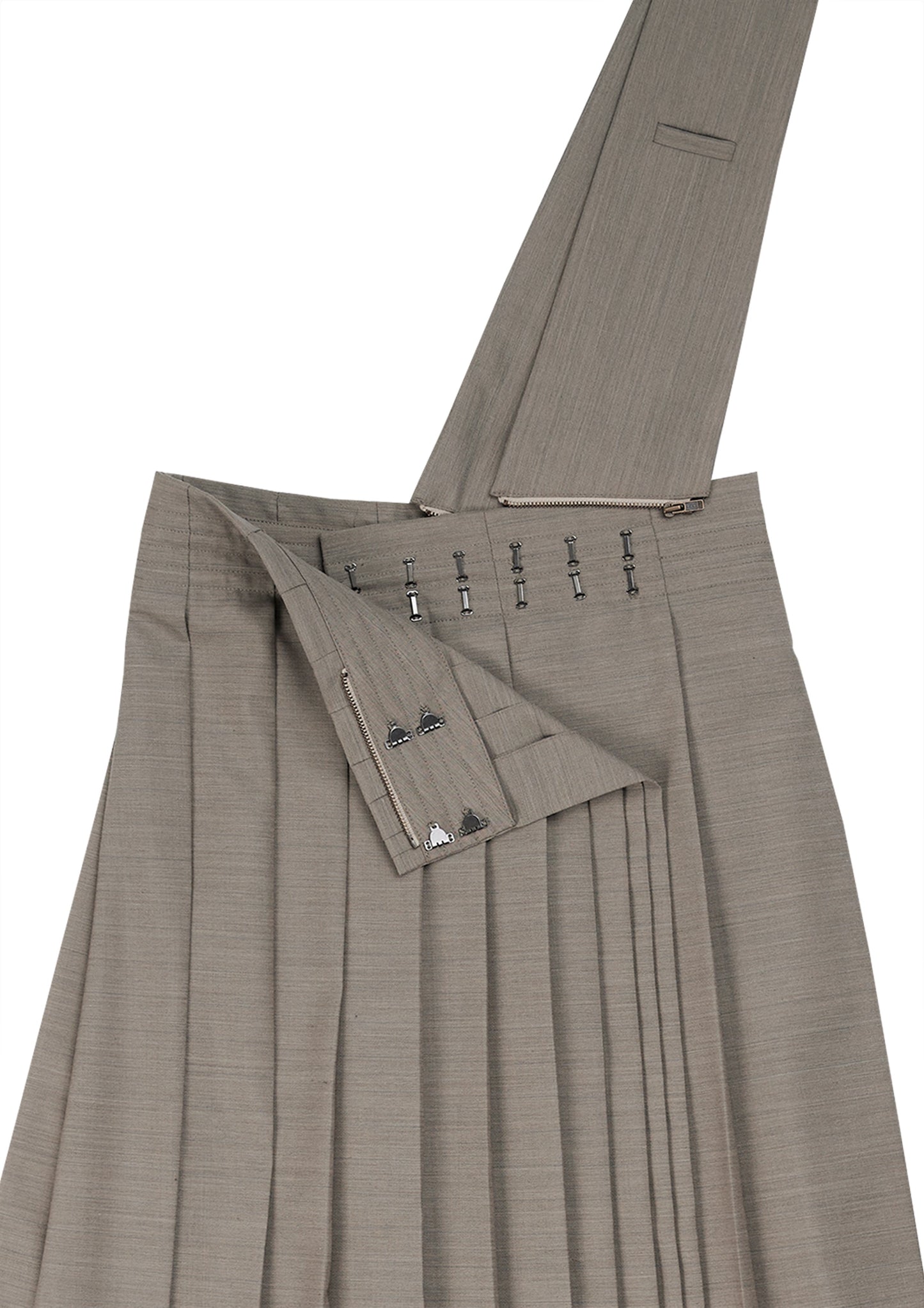 Uniform pleated skirt in beige striped suiting