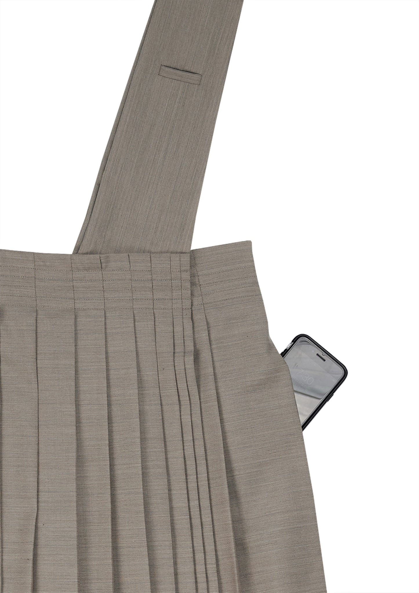 Uniform pleated skirt in beige striped suiting