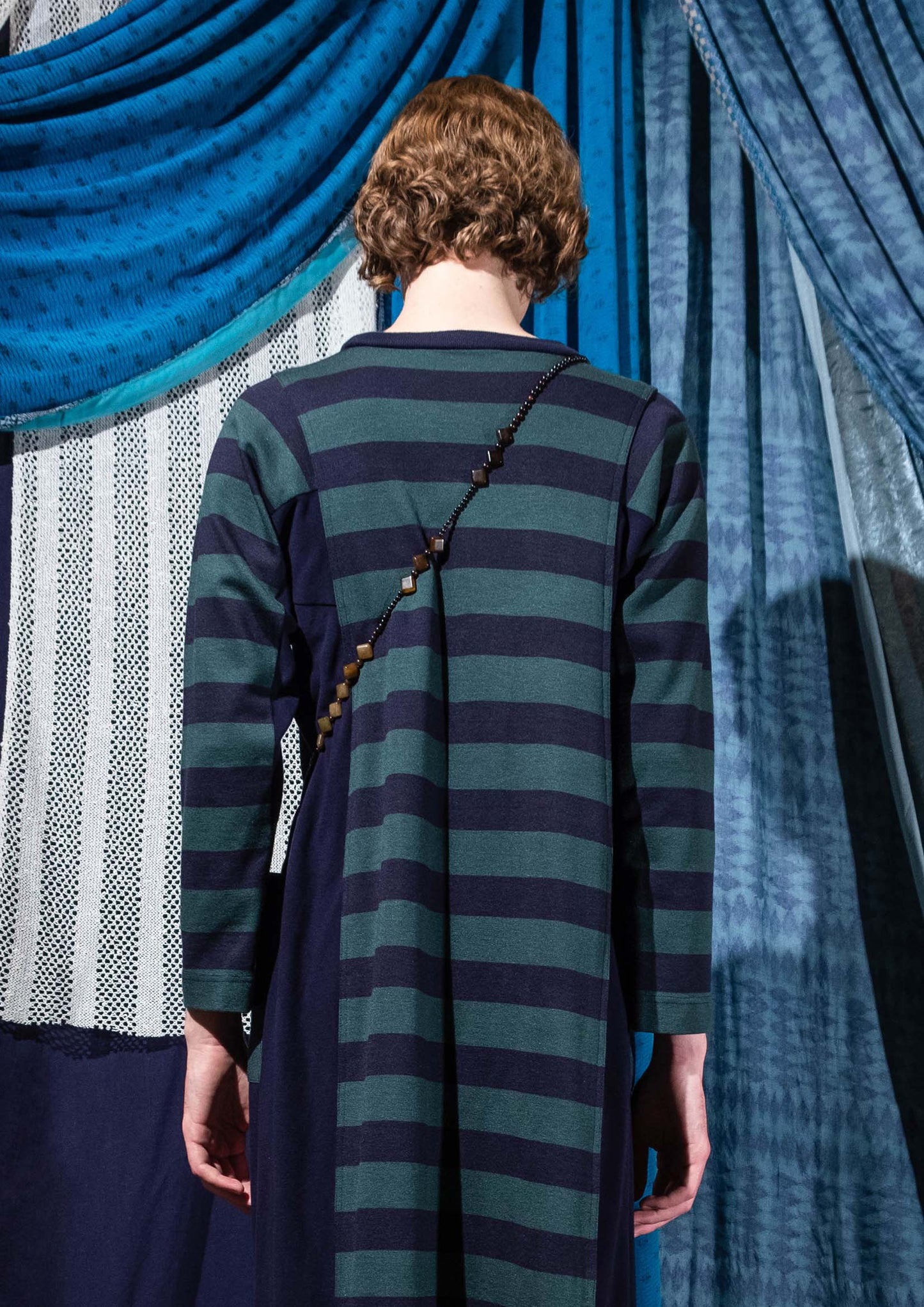 Sweat maxi dress T in navy & green striped roma knit