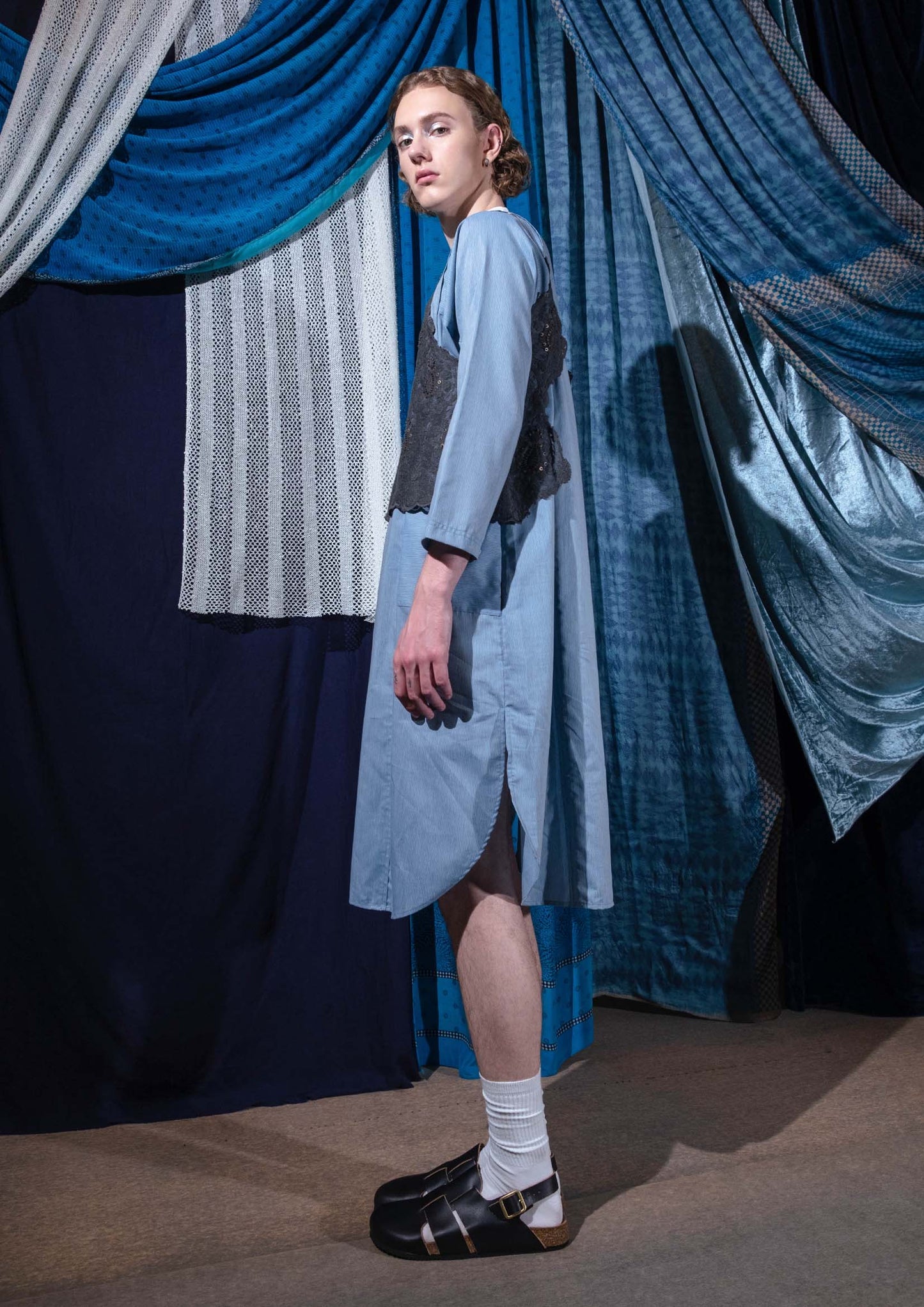 Vintage cotton lace beading top in grey (LAST ONE)