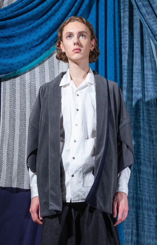 Double face kimono jacket in green / navy