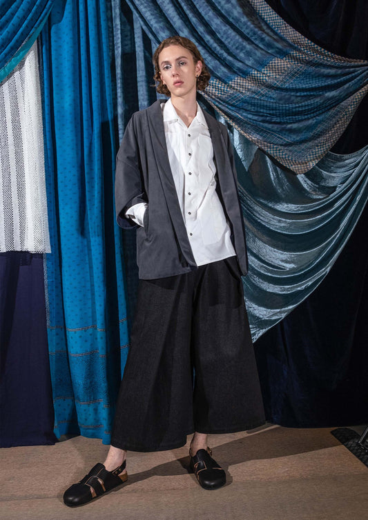 Double face kimono jacket in green / navy