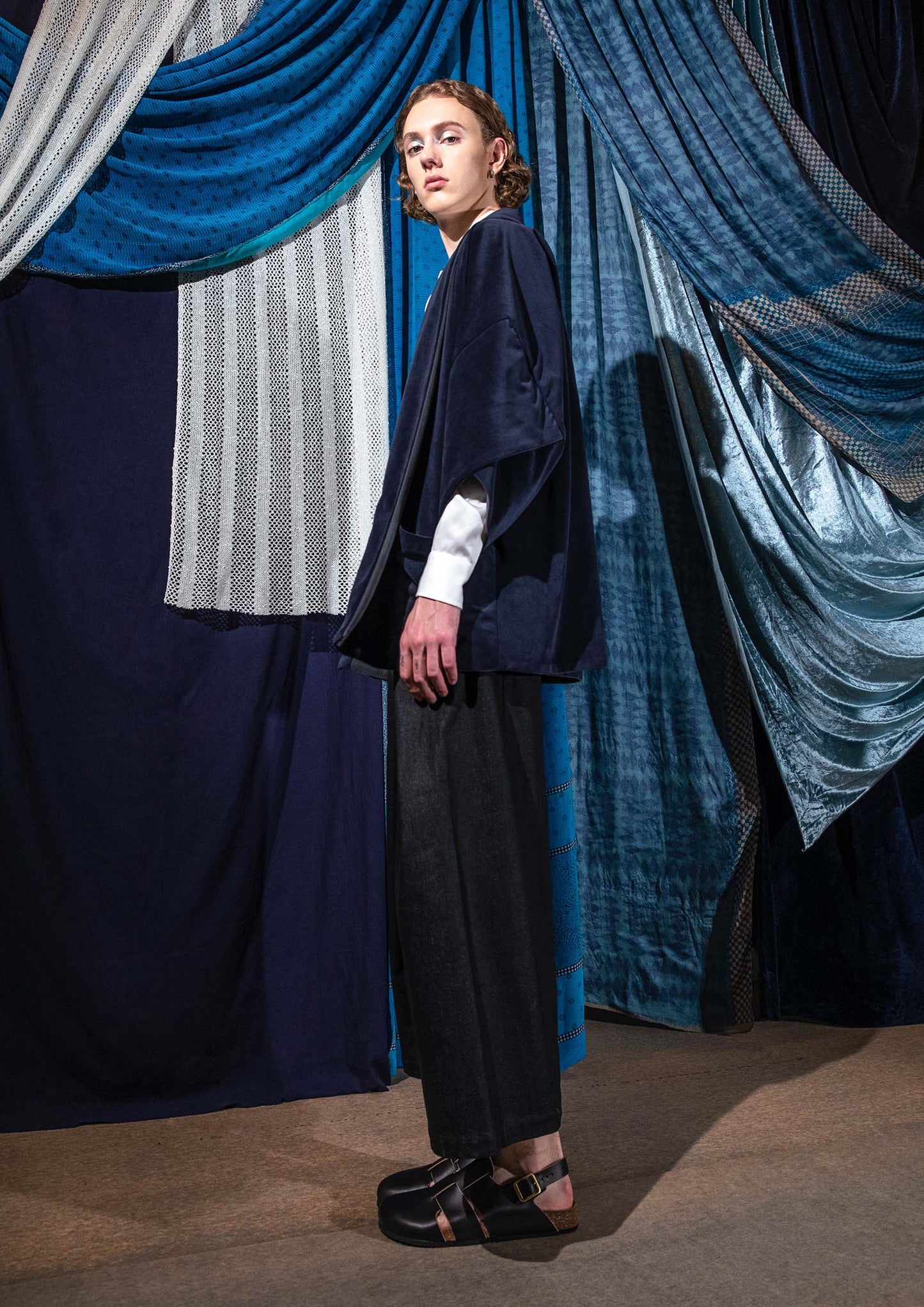Double face kimono jacket in green / navy