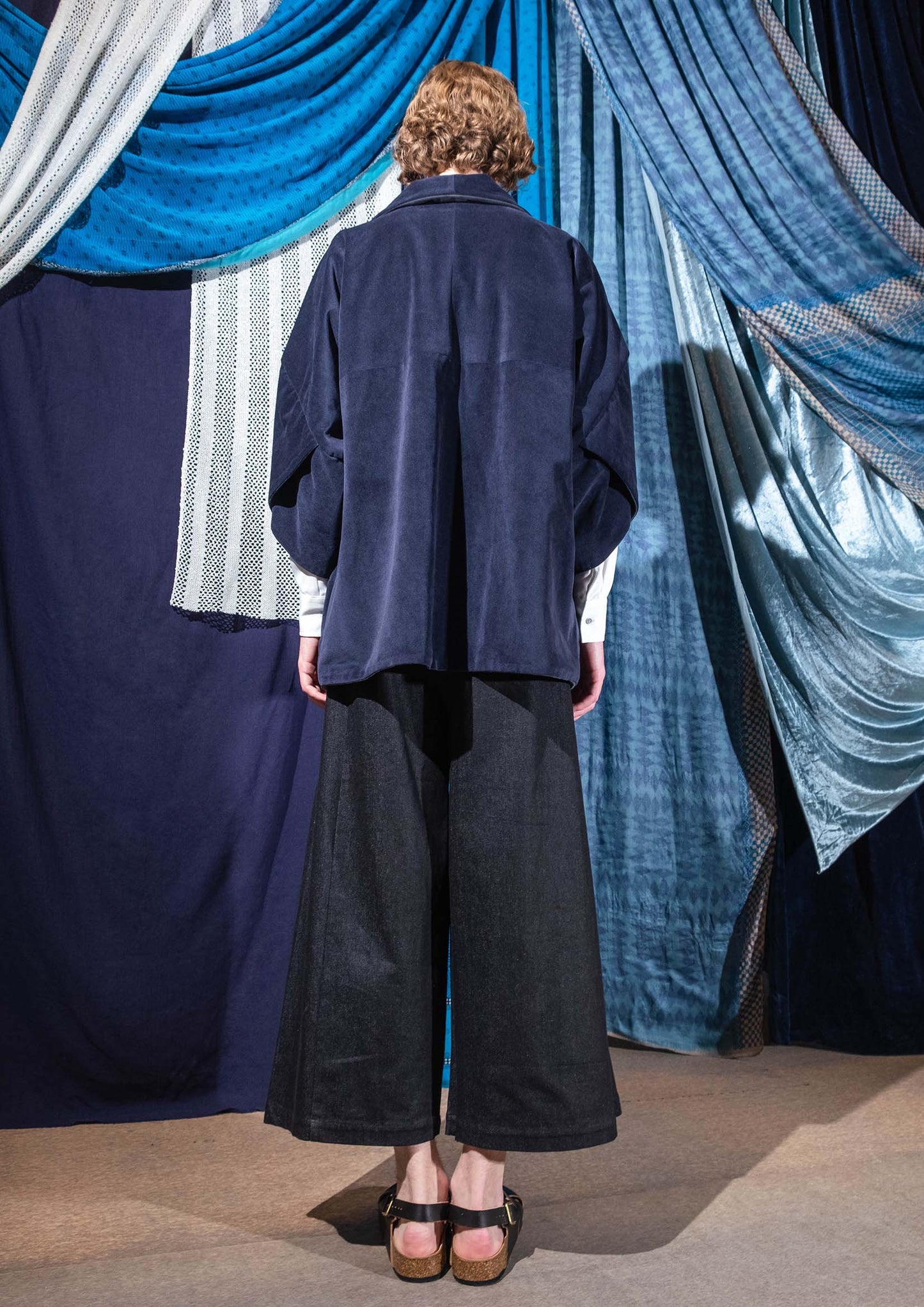 Double face kimono jacket in green / navy