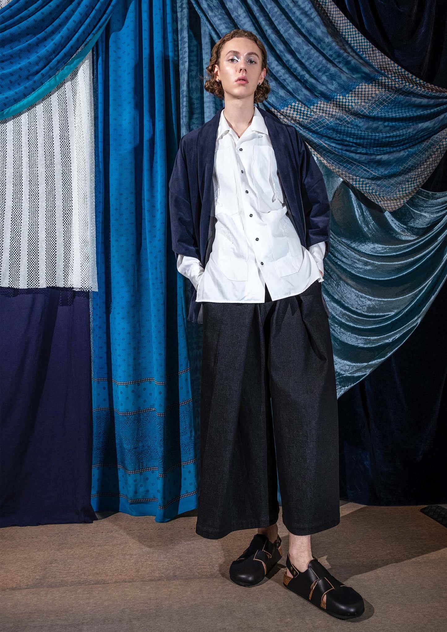 Double face kimono jacket in green / navy