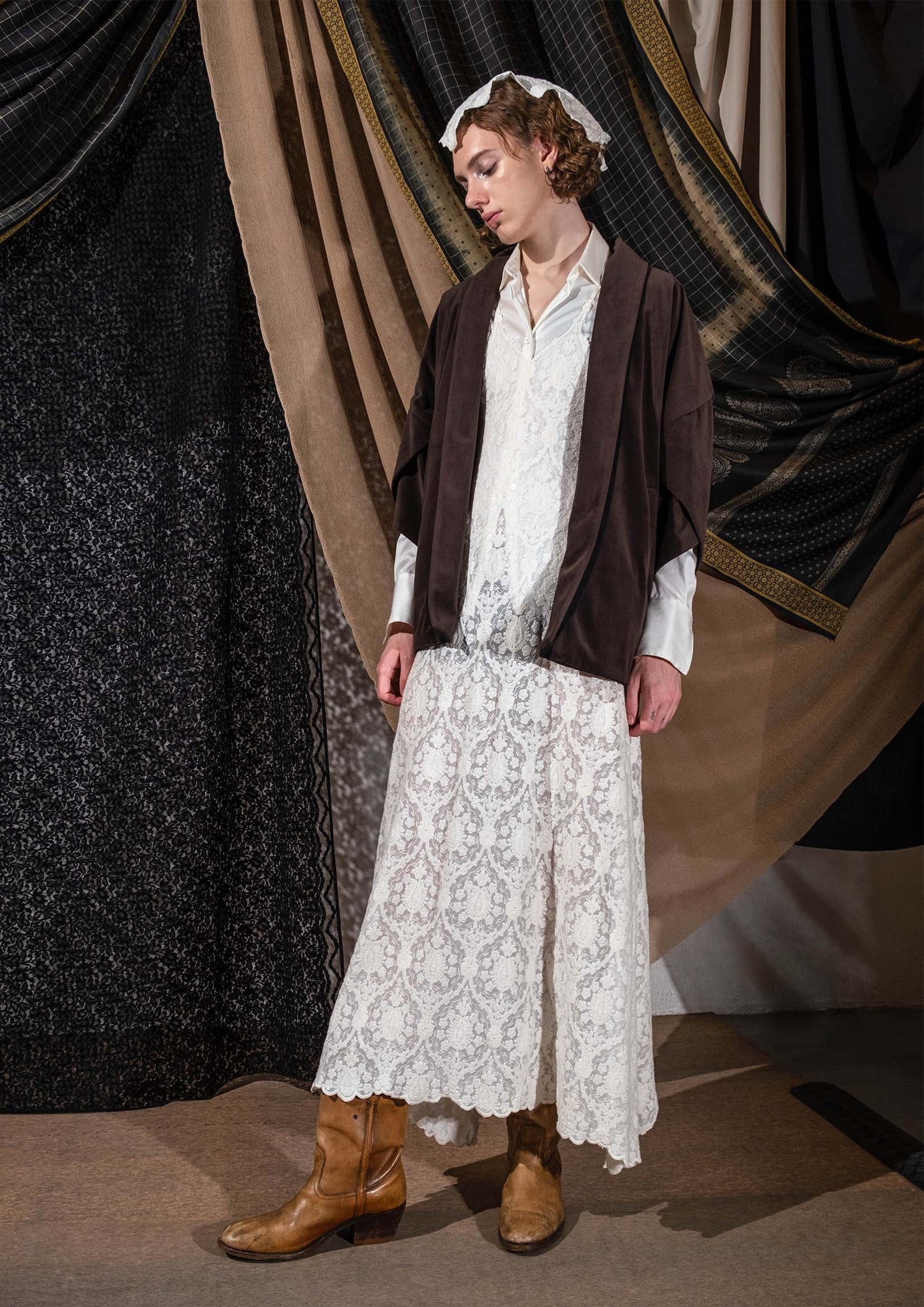 Double face kimono jacket in brown / black