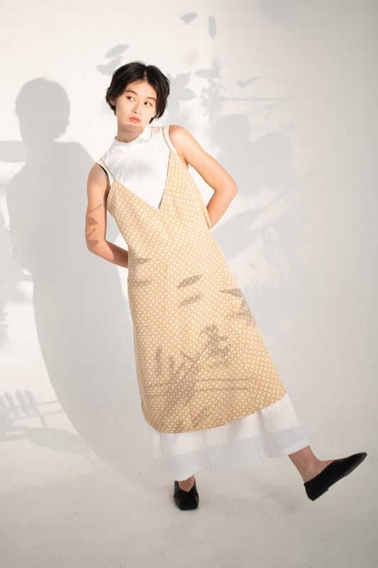Little block wrap dress in mustard acetate