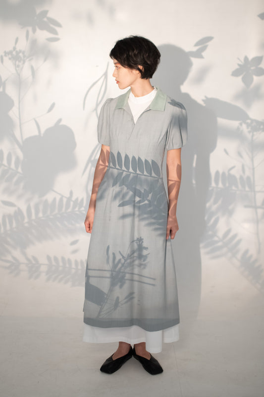 Puff sleeve dress mint checked woolen suiting