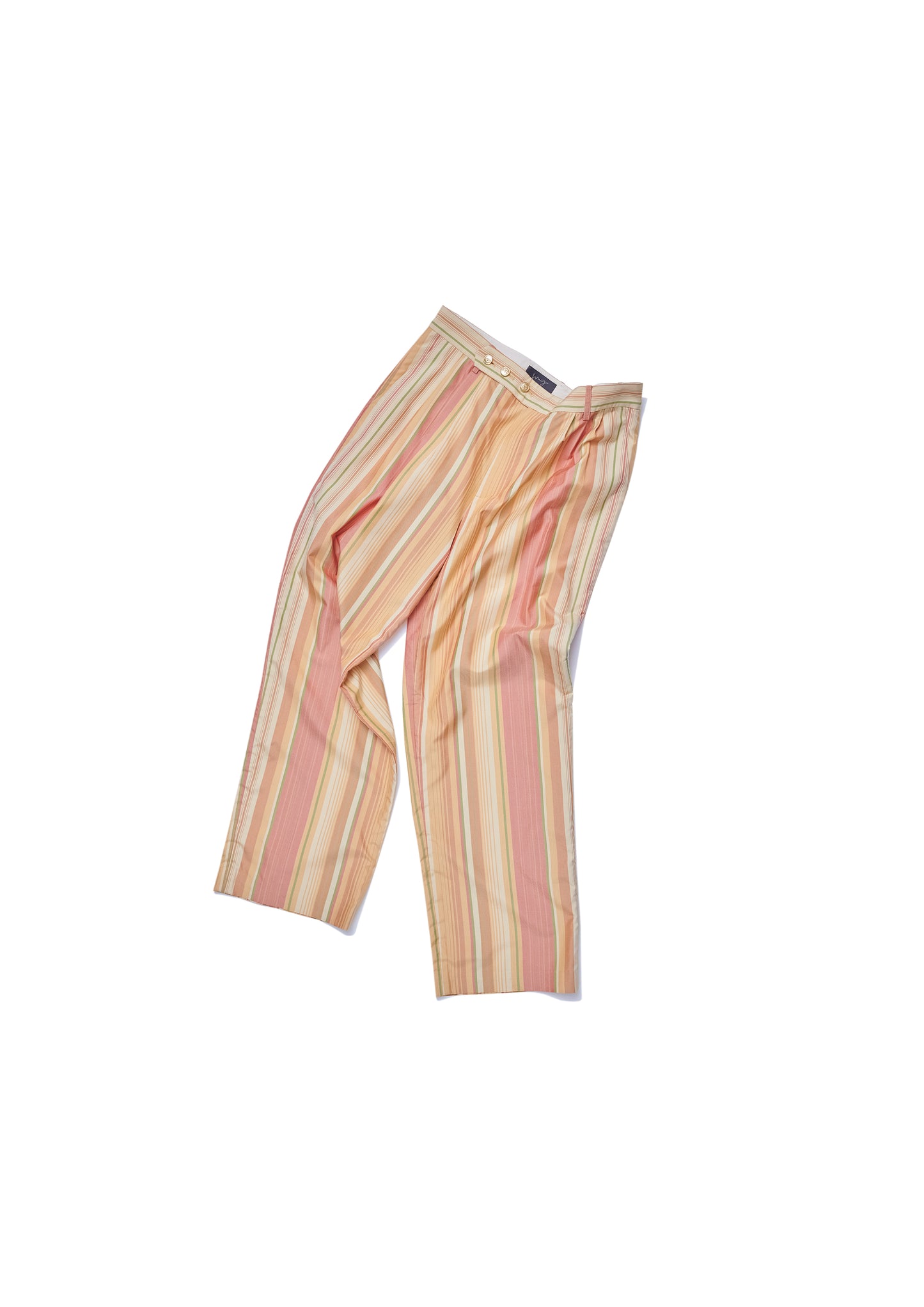 Cotton silk triple pleats striped trousers in orange colours