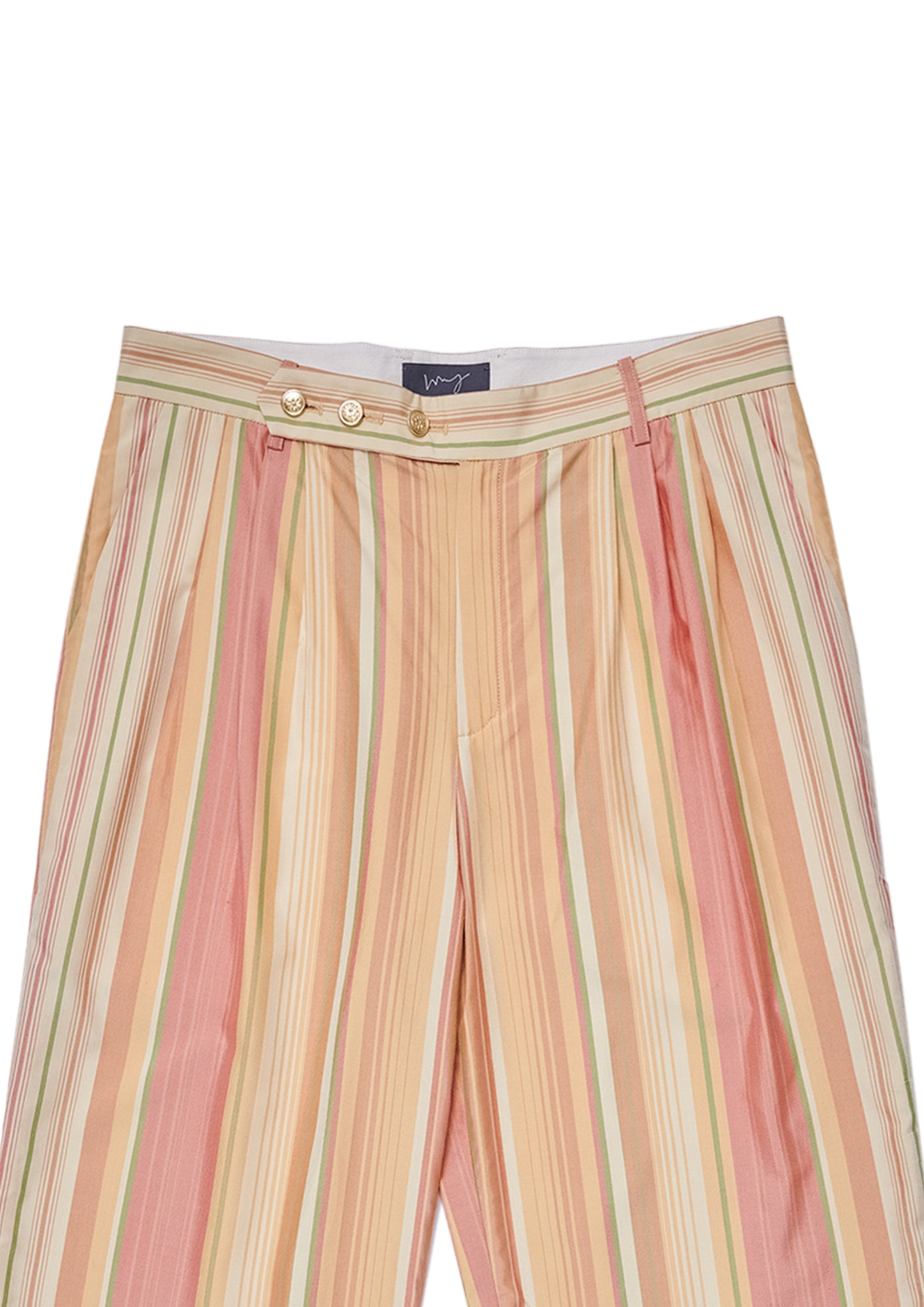 Cotton silk triple pleats striped trousers