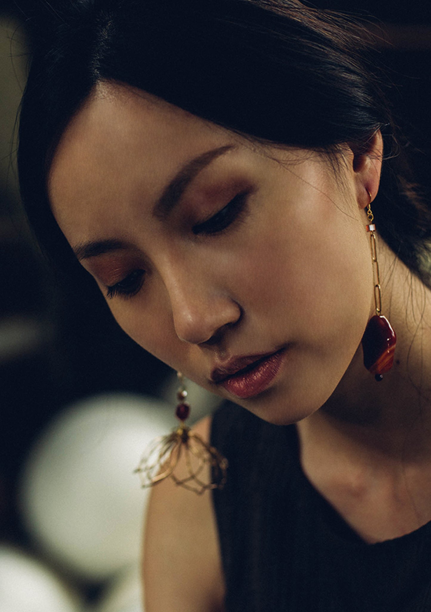 Floral in gold asymmetric earrings