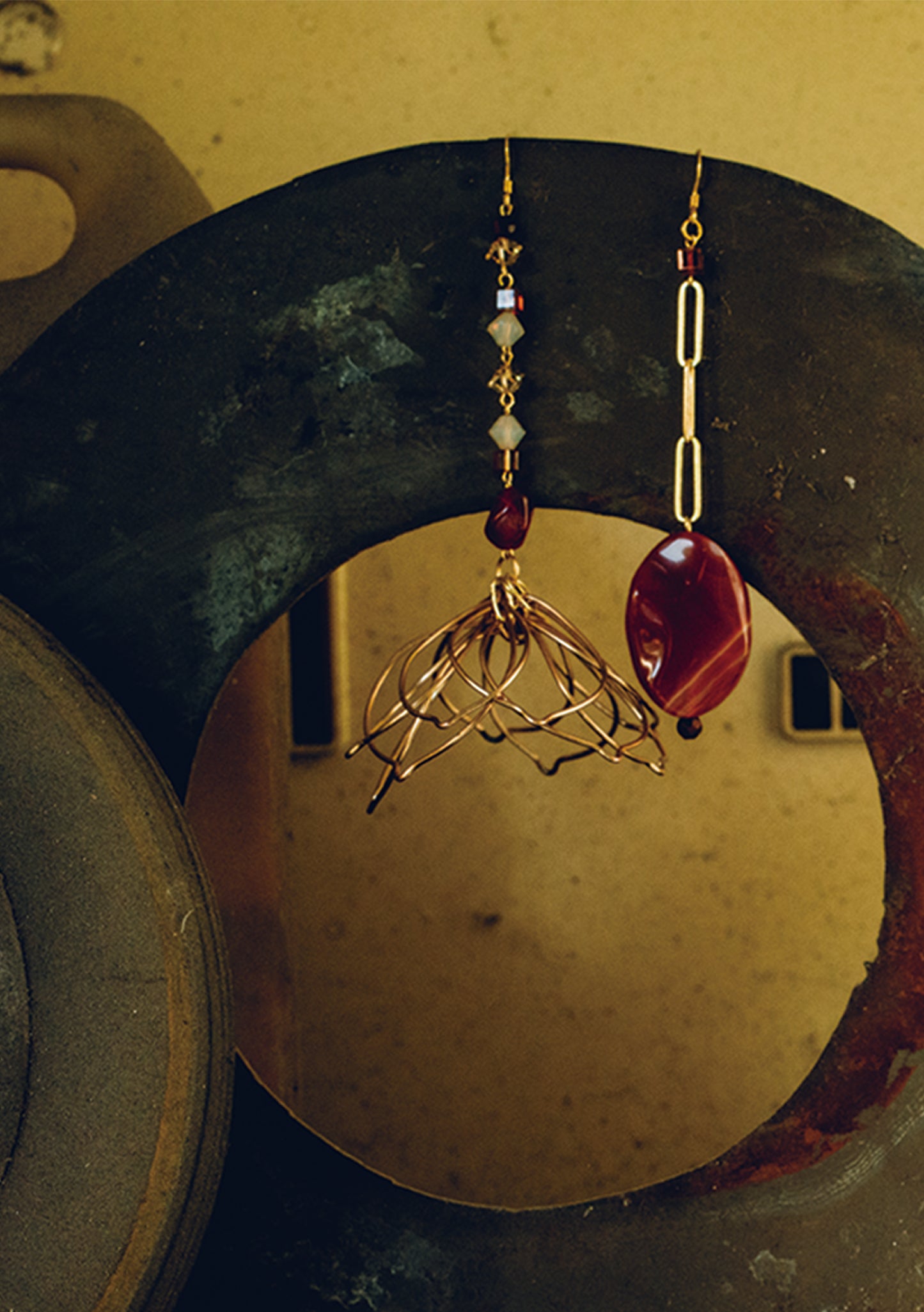 Floral in gold asymmetric earrings
