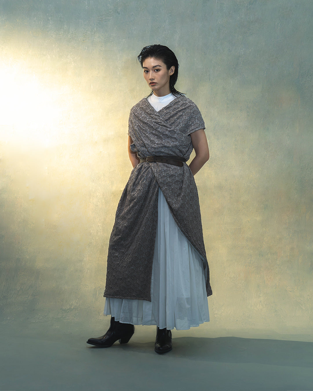 Cross maxi dress in grey knit