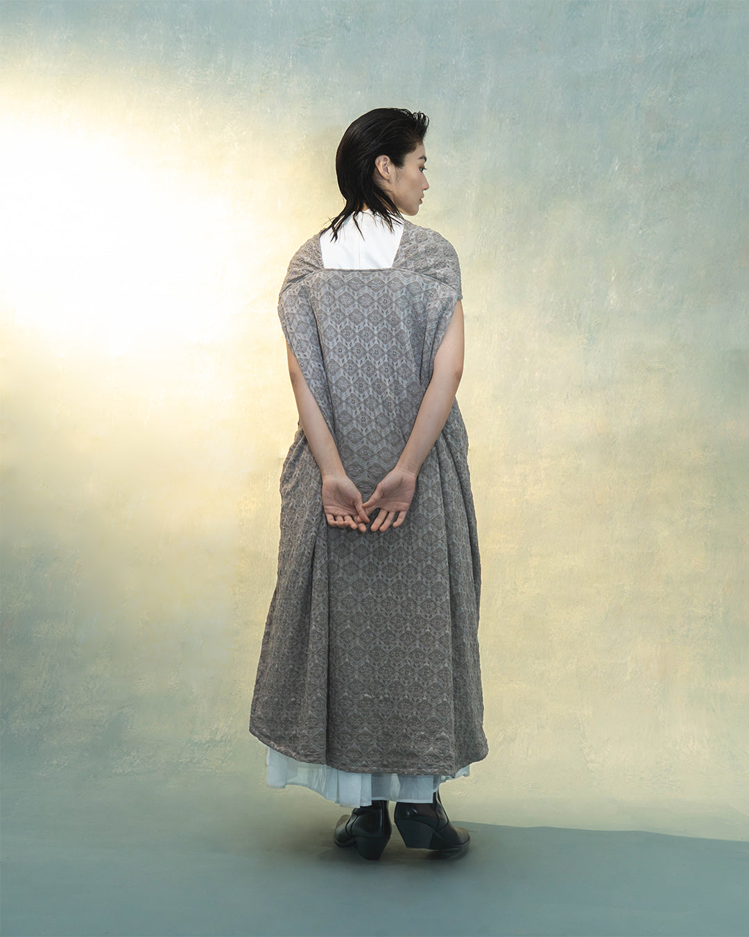 Cross maxi dress in grey knit