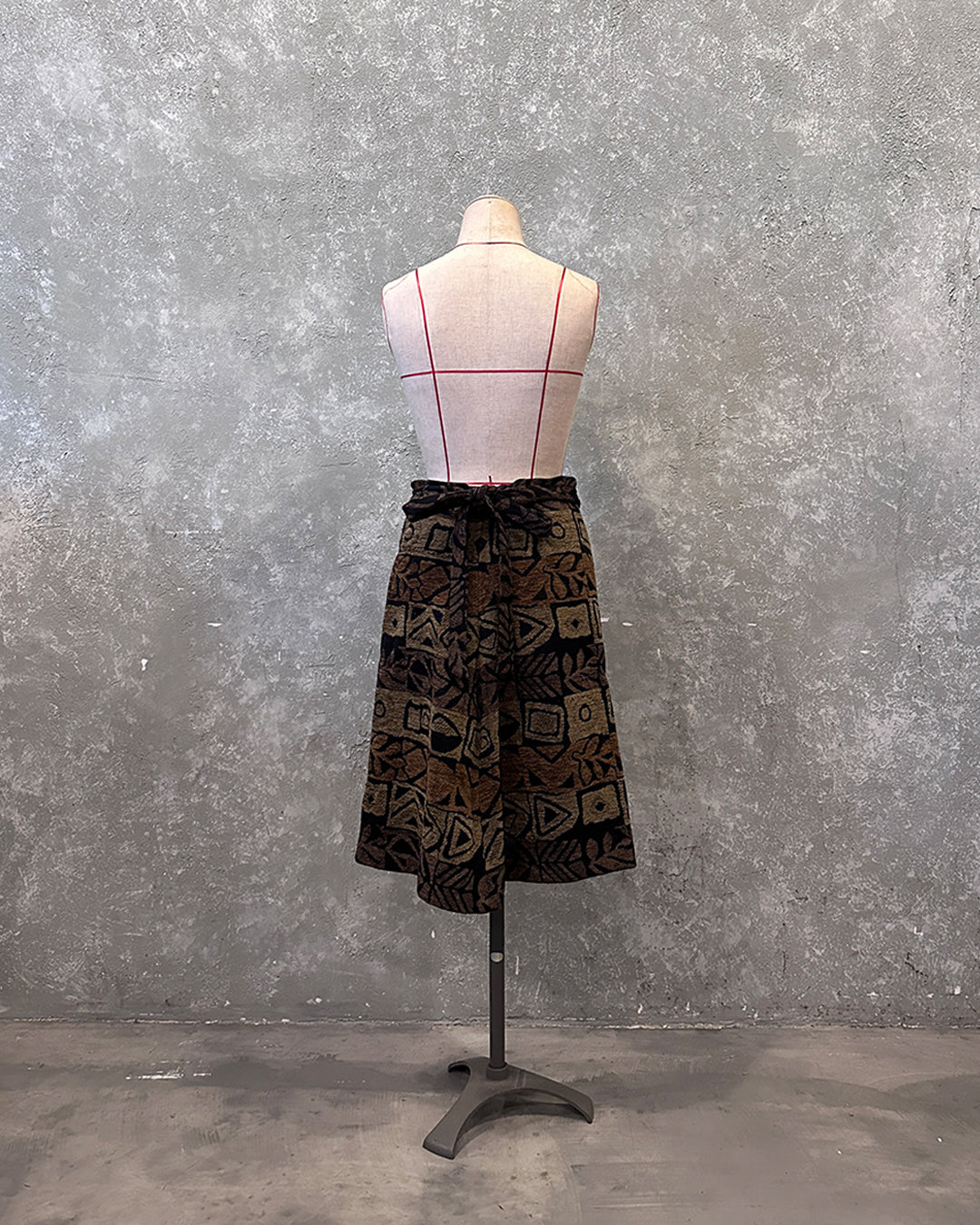 2-Way Tube Top/Skirt in Brown Jacquard, inspired by Kimono Obi Age, styled as a skirt showing the back.